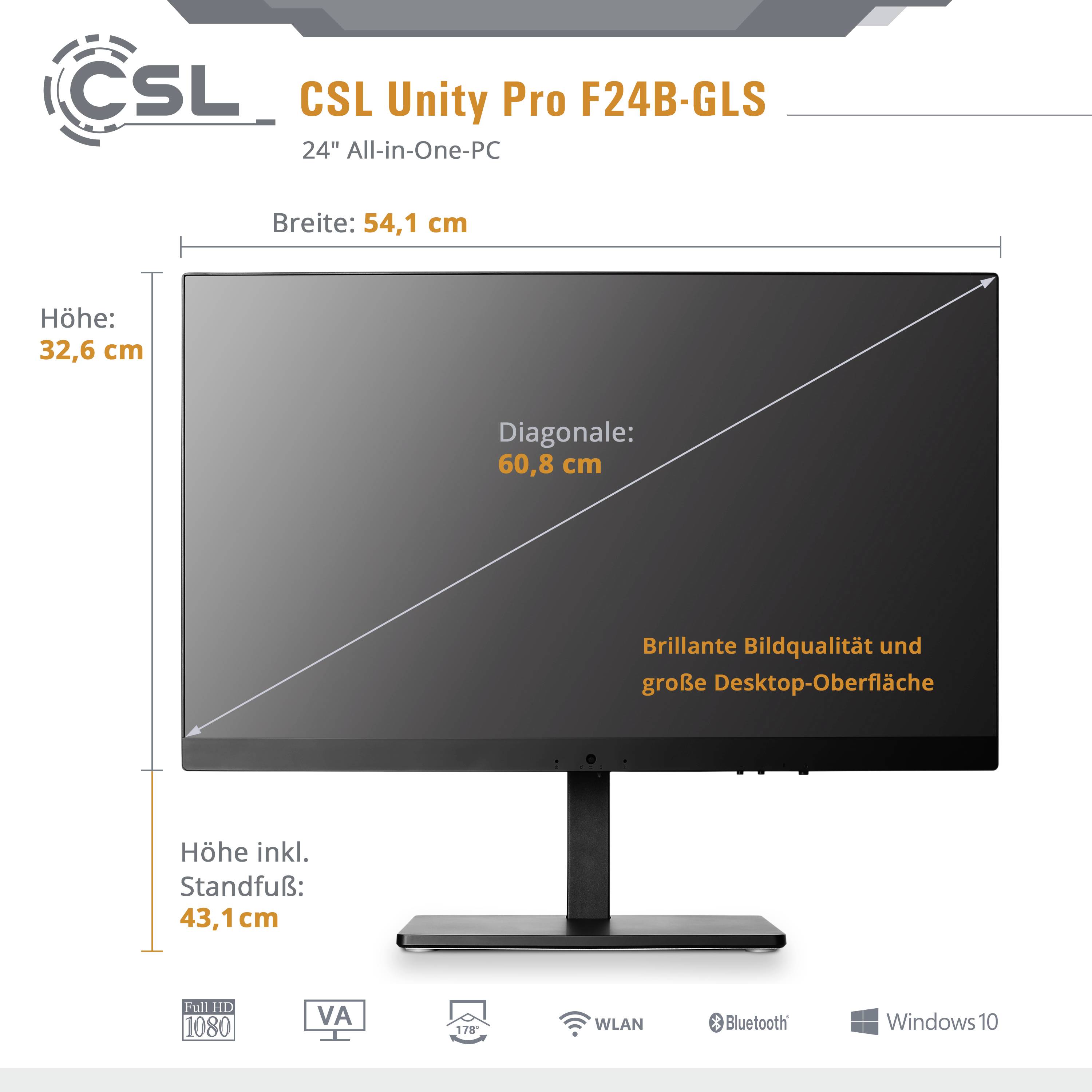 CSL Computer All-in-One PC Unity PRO F24B-GLS 60.5cm (23.8 Zoll) Full HD Intel® Celeron® N4120 16GB RAM 512GB SSD Intel UHD