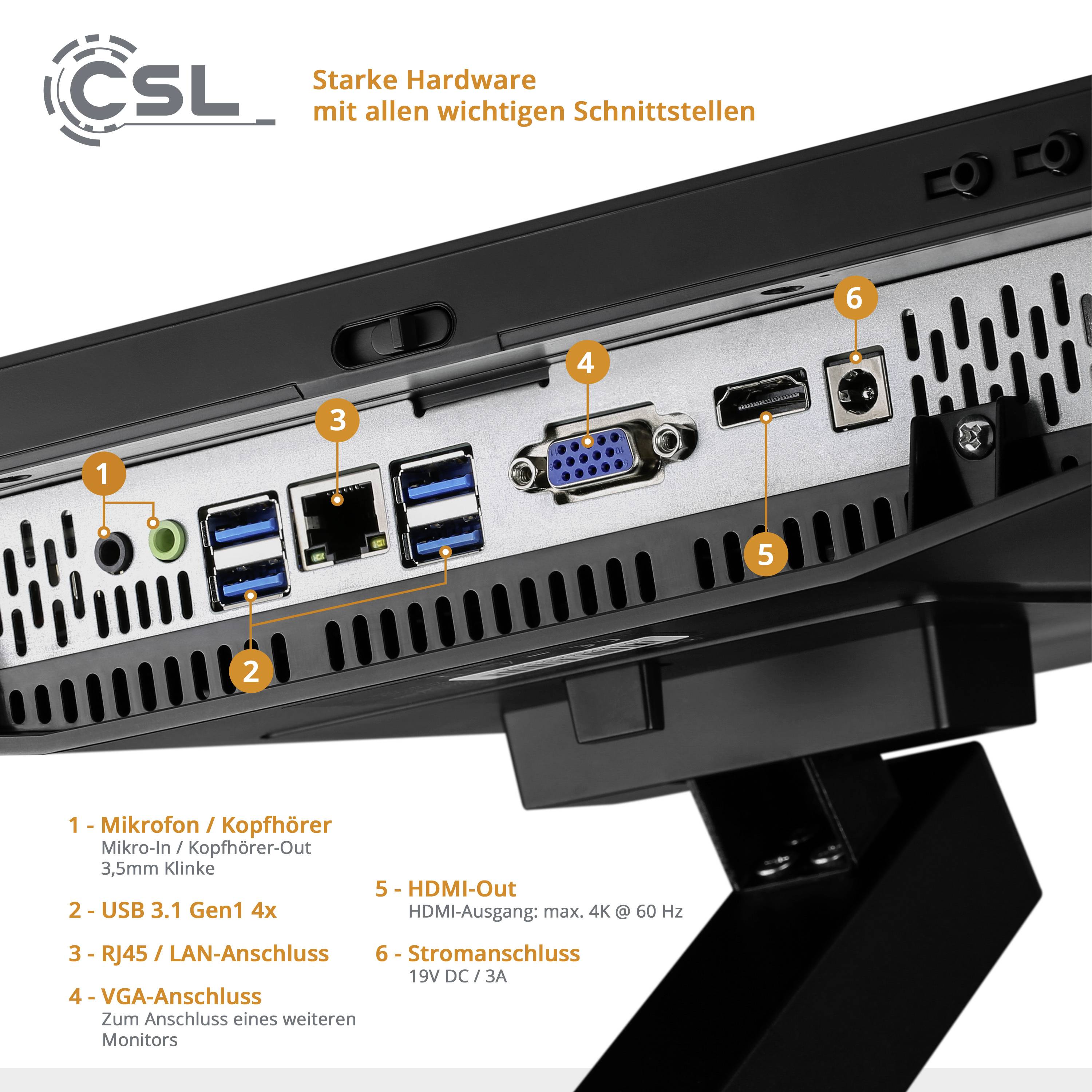 CSL Computer All-in-One PC Unity PRO F24B-GLS 60.5cm (23.8 Zoll) Full HD Intel® Celeron® N4120 16GB RAM 512GB SSD Intel UHD