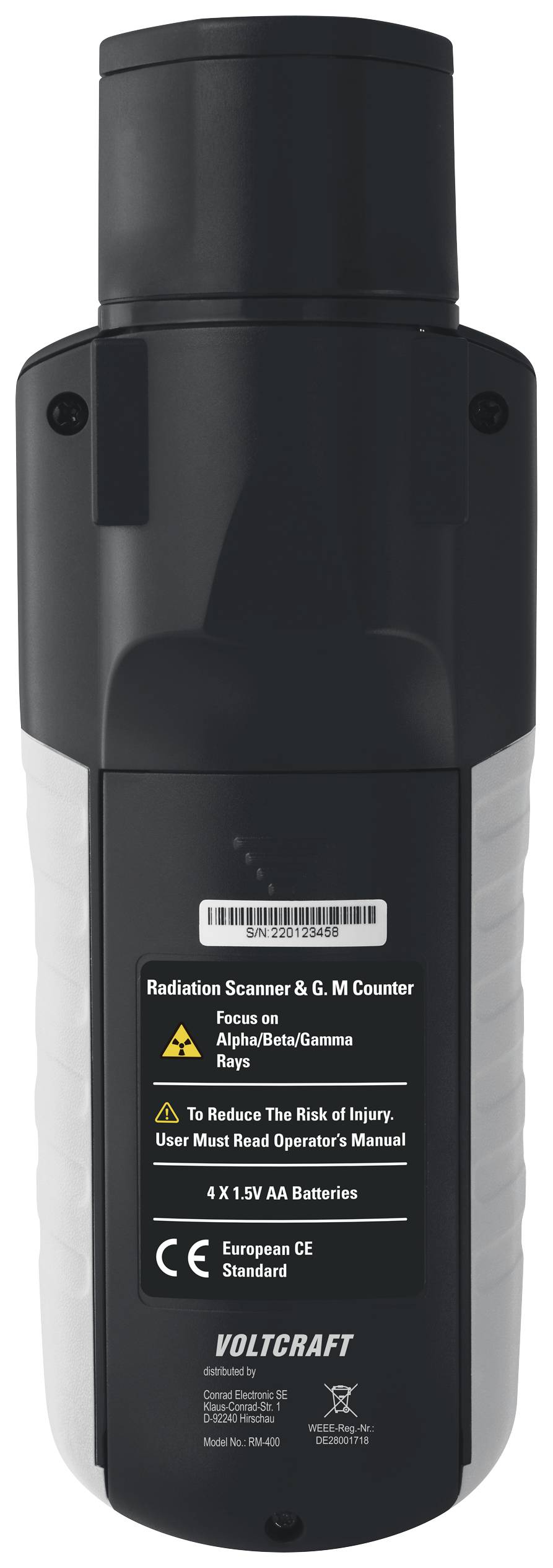 VOLTCRAFT RM-400 Geigerzähler Strahlung: Alpha, Beta, Gamma, Röntgen akustischer Warnton, inkl. Auswertungssoftware, Datenlogger