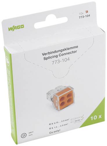WAGO Dosenklemme starr: 0.75-2.5 mm² Polzahl: 4 10 St. Transparent, Orange