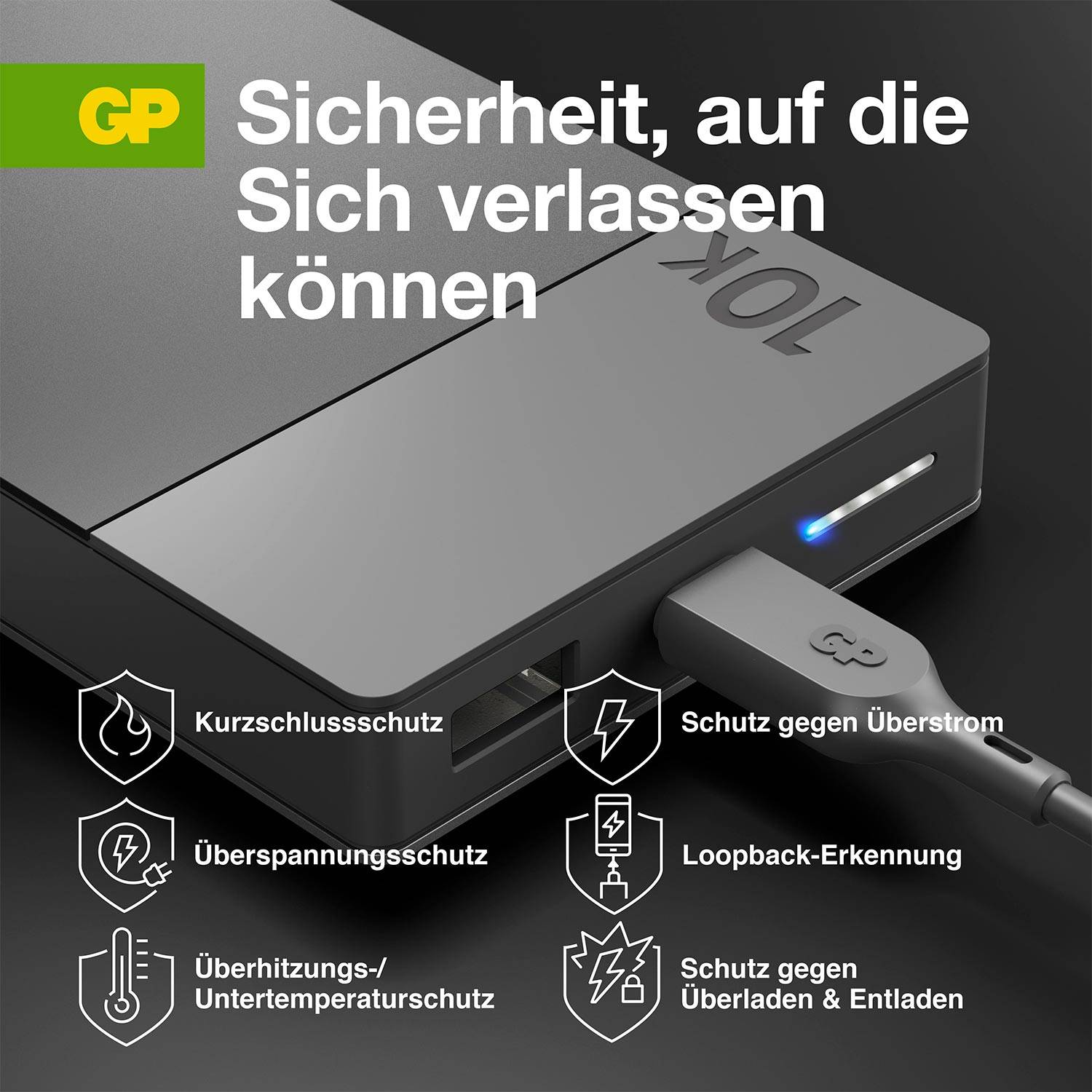 GP MP10B Powerbank 10000 mAh USB PD Li-Ion Grau
