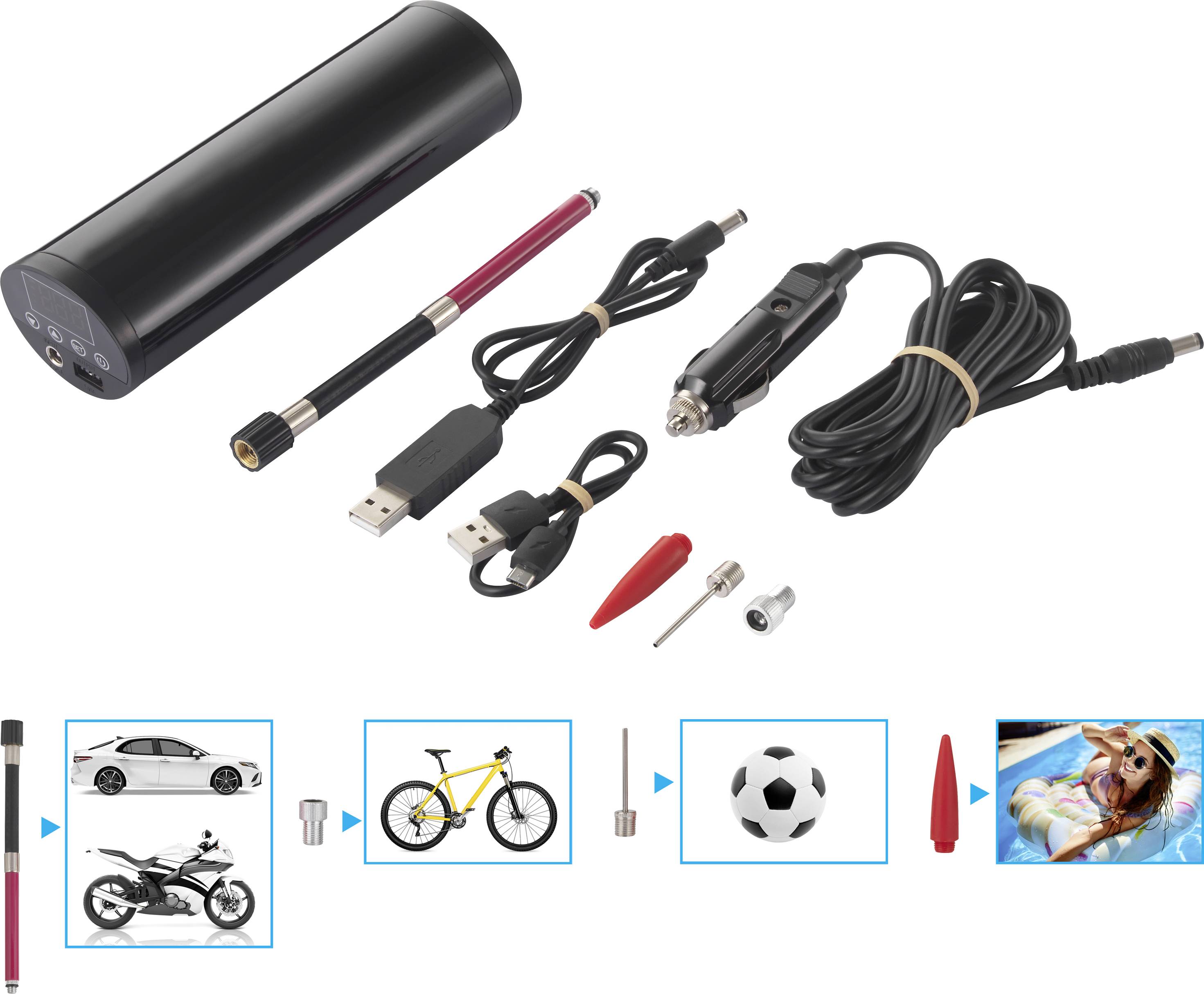 TOOLCRAFT Akku-Kompressor TO-ACP-200 - 10 Bar Mit Digitaldisplay & Powerbank