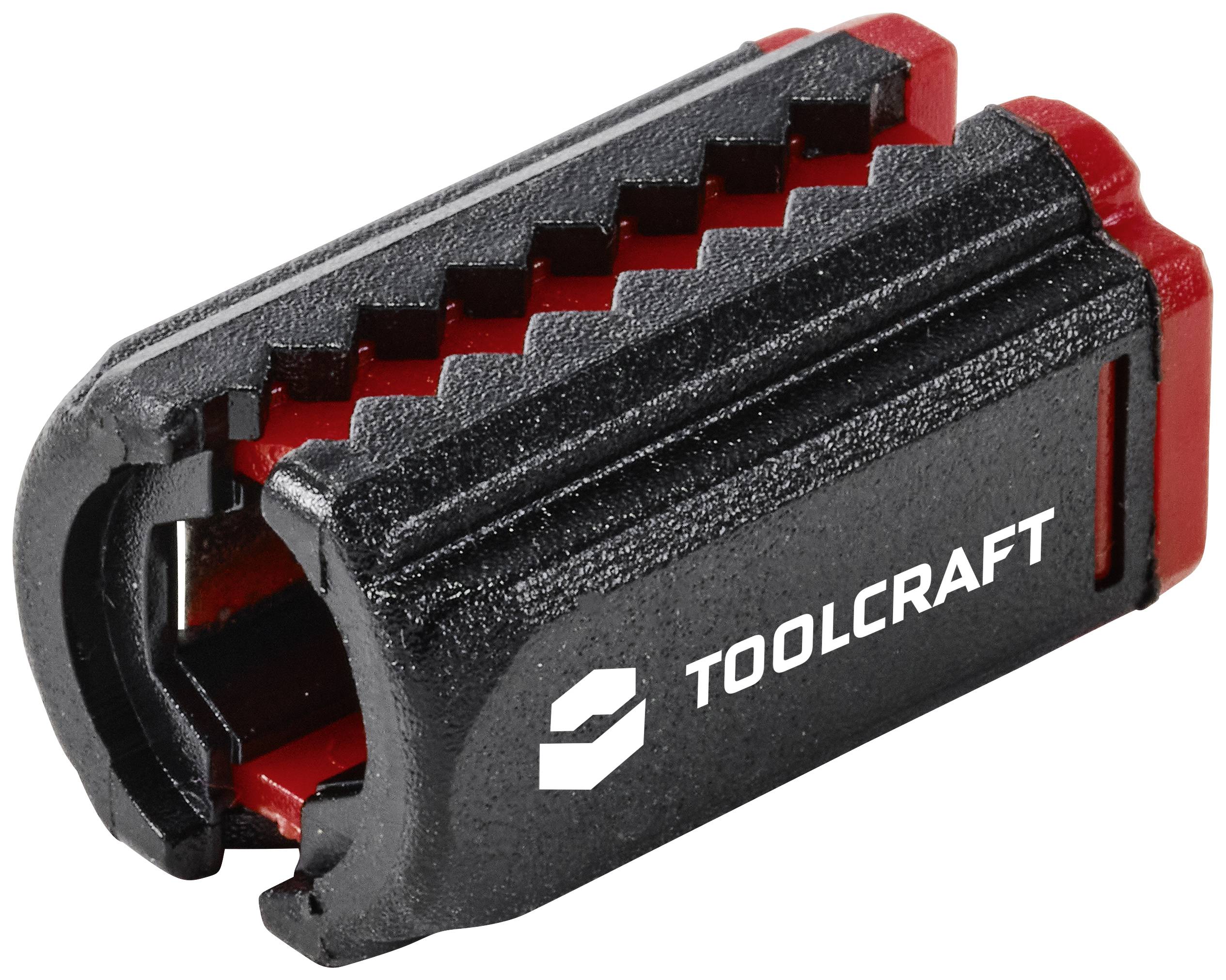 Kabelschneider mit ergonomischem Design und der Aufschrift 'TOOLCRAFT' auf der Seite. Schwarzes Gehäuse mit roten Details.