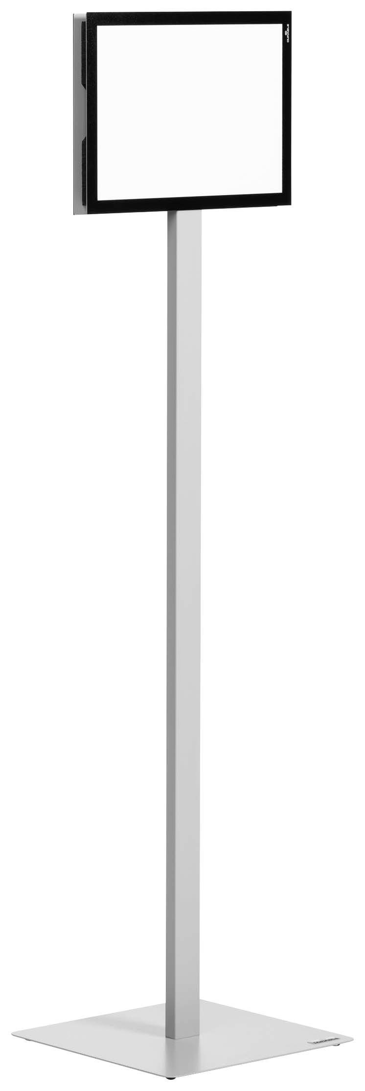 Ein hoher, schlanker Informationsträger mit rechteckigem, leerem Rahmen oben auf einem dünnen Ständer, ideal für Anzeigen.