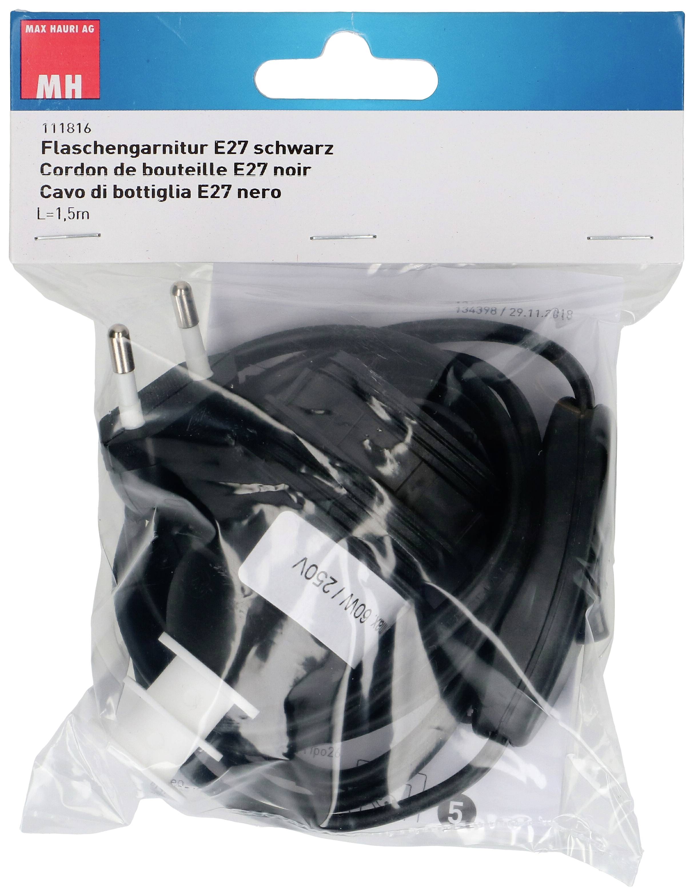 Max Hauri 111816 Lampenfassung E27 230V mit Eurostecker