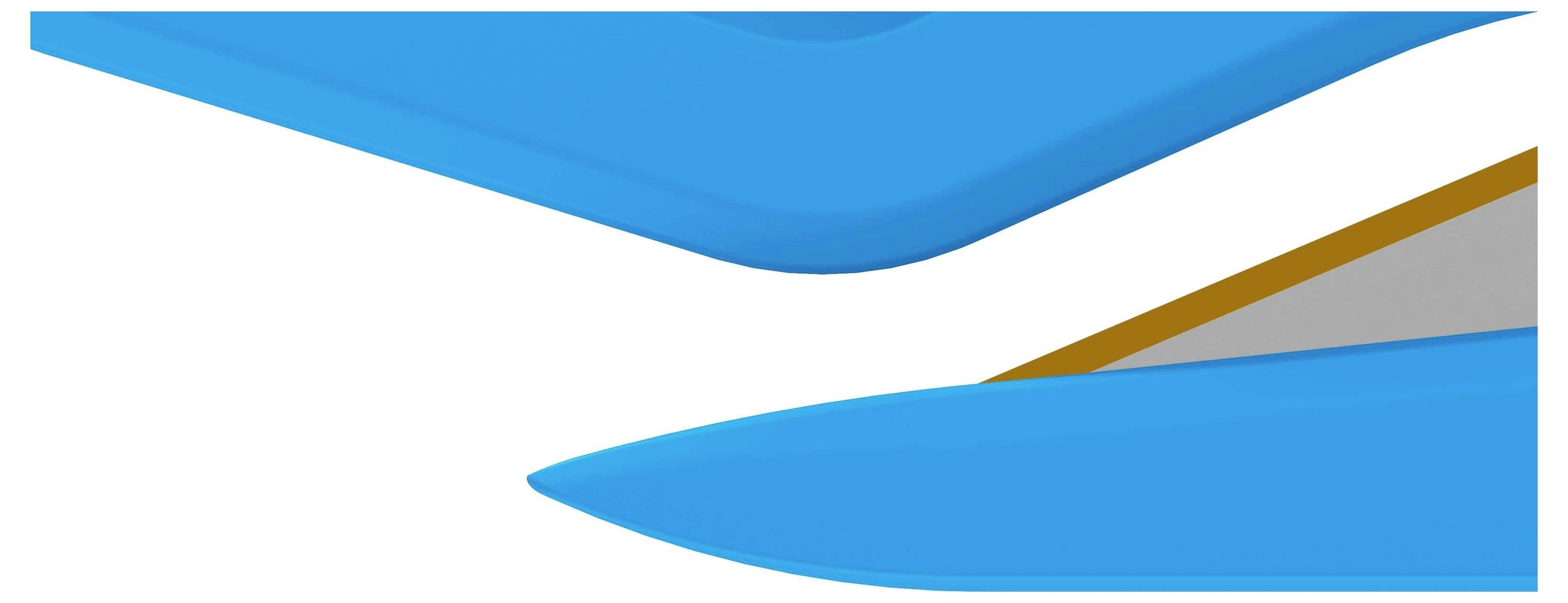 Zwei blaue Formen überlappen; eine von oben links, eine von unten rechts. Ein brauner Streifen trennt sie. Abstraktes Design.