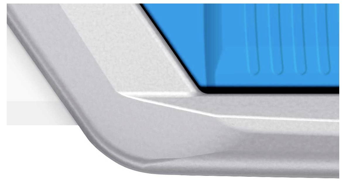 Ein grauer Rahmen umgibt einen blauen Hintergrund.