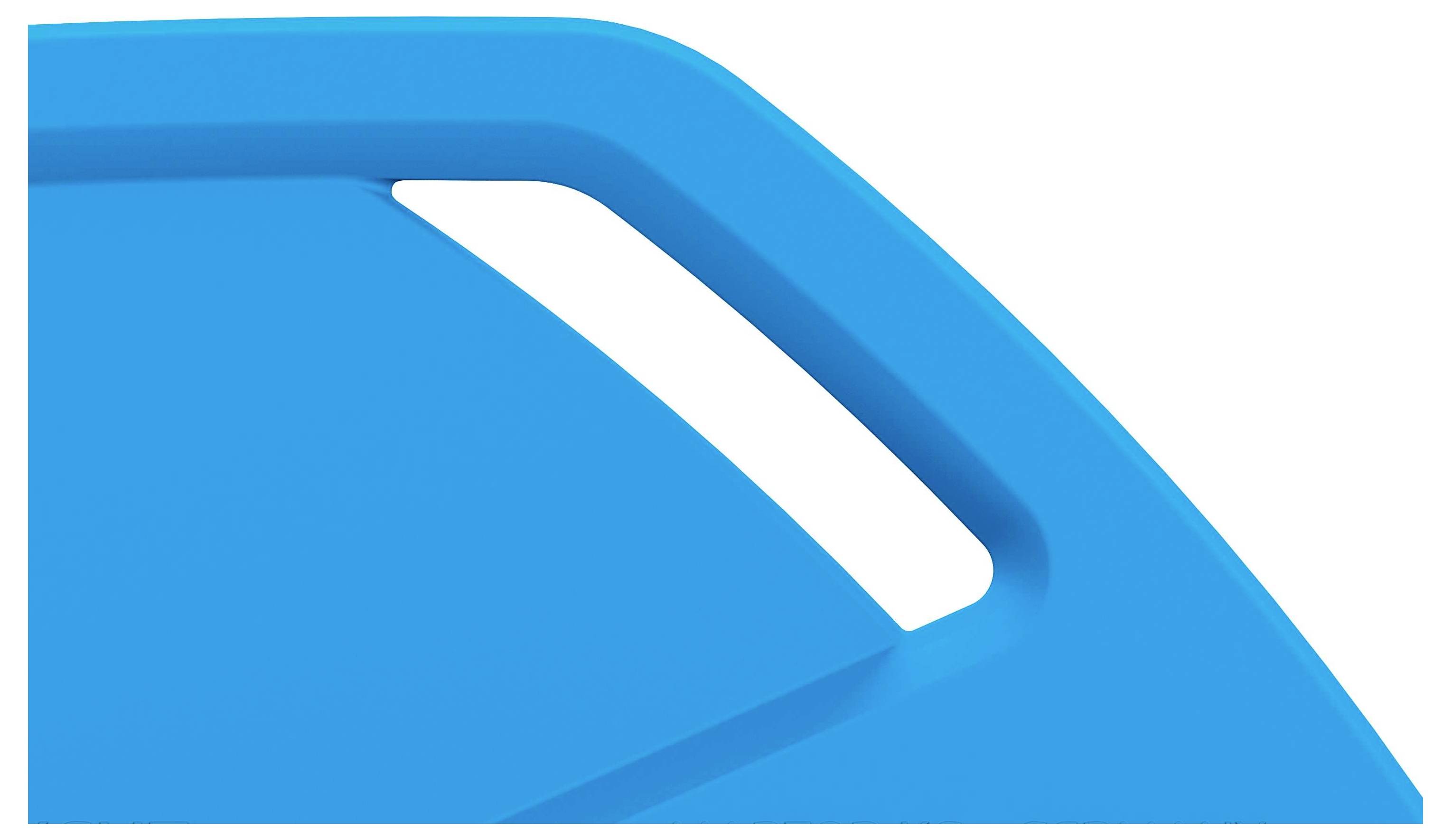 Ein Ausschnitt eines geschwungenen blauen Designs mit einem weißen Einschnitt, das als gestalterisches Element fungiert.