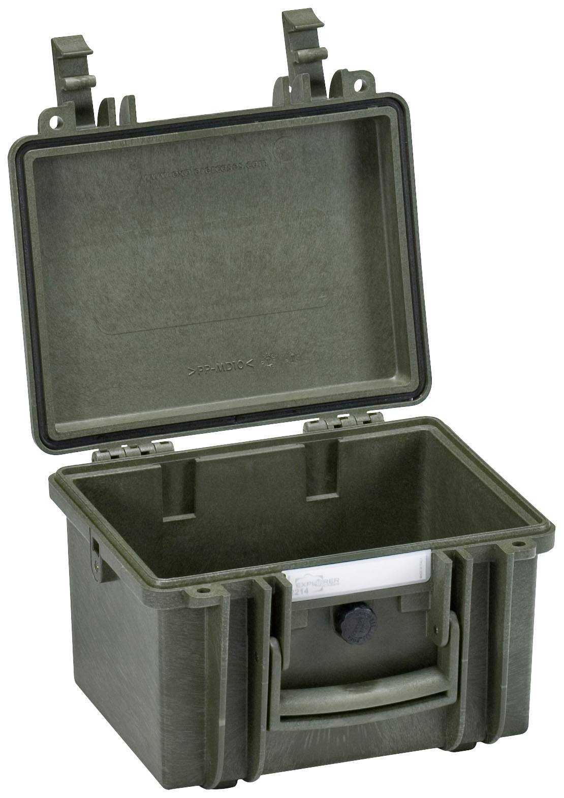 Eine dunkelgrüne, robuste Aufbewahrungsbox mit offenem Deckel. Geeignet für den sicheren Transport von empfindlichen Gegenständen.