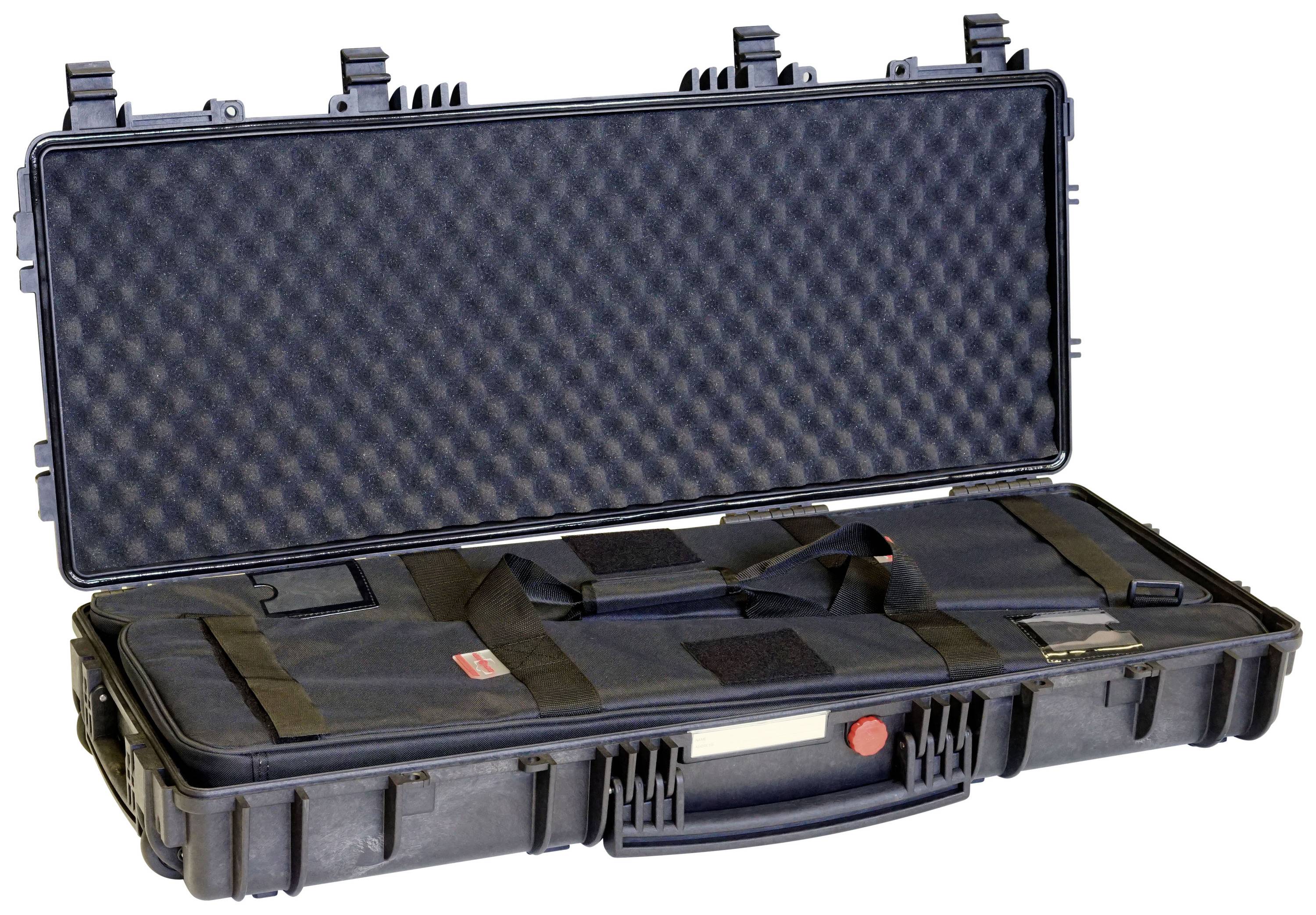 Ein geöffneter, gepolsterter Hartschalenkoffer, geeignet für den sicheren Transport von empfindlichen Gegenständen.
