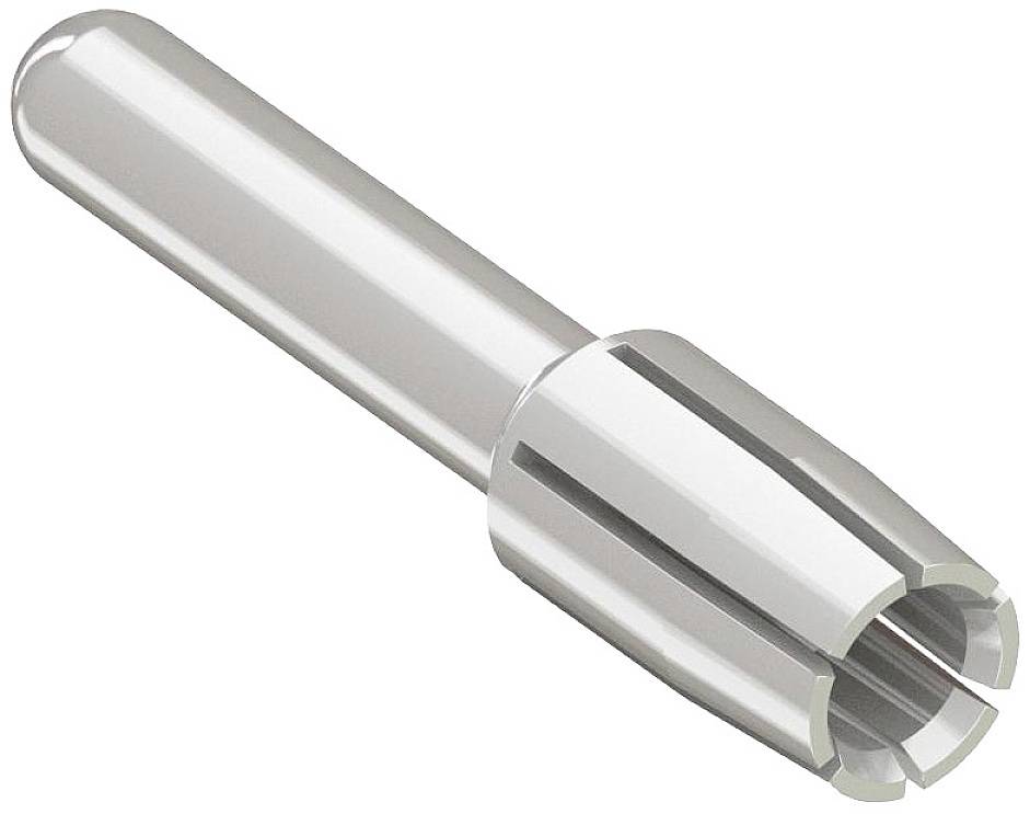 Metallischer Präzisionsstecker mit langem Griff und mehreren Schlitzen am Kopf, geeignet für mechanische oder elektronische Verbindungen.
