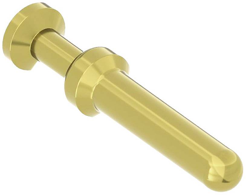 Ein goldfarbener zylindrischer Metallstift mit einem breiteren Abschnitt in der Mitte.