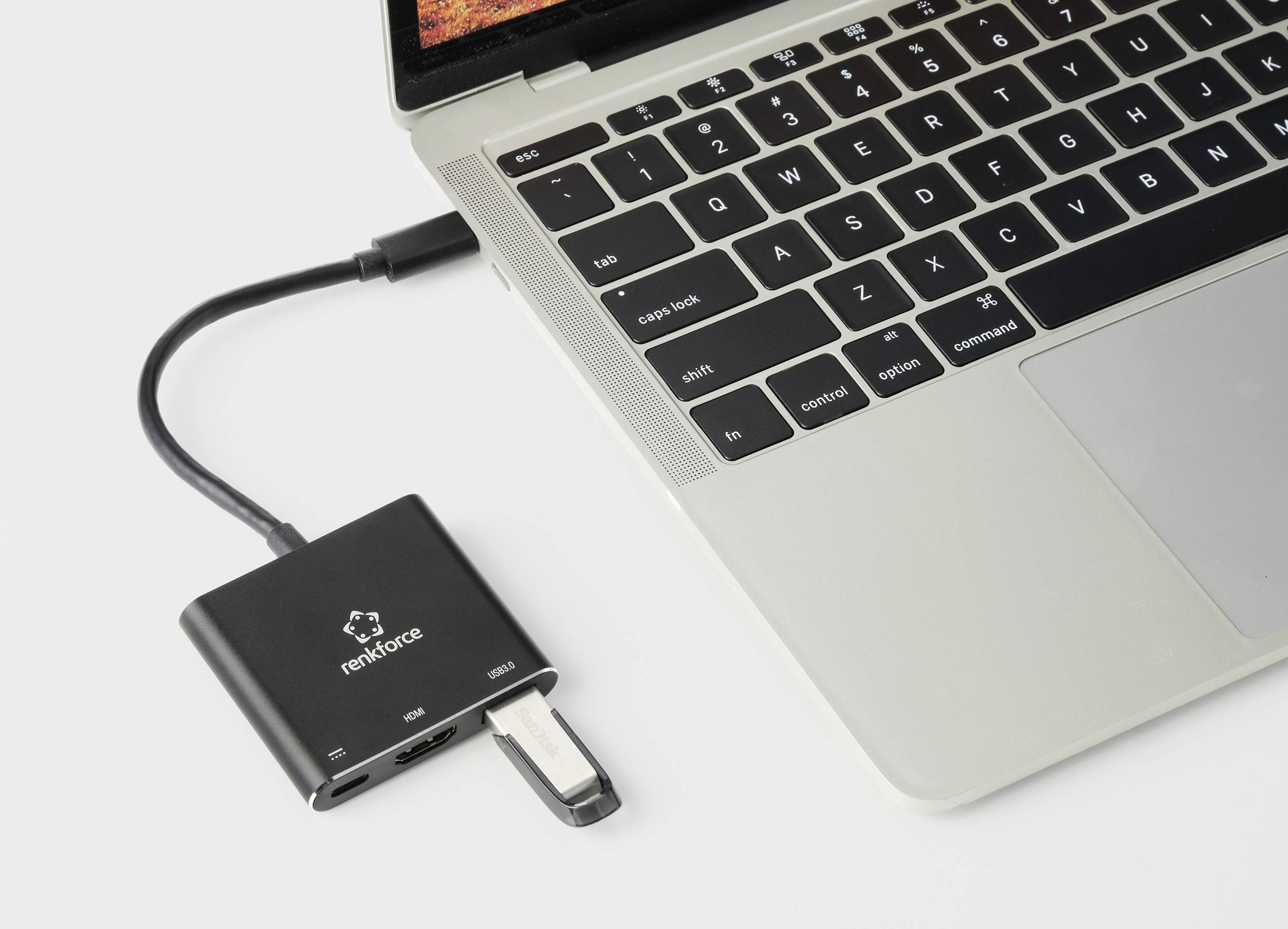 Renkforce RF-5133676 USB-C® / HDMI Adapter [1x USB-C® Stecker - 1x HDMI-Buchse, USB-C® Buchse (Power Delivery), USB-A] Schwarz