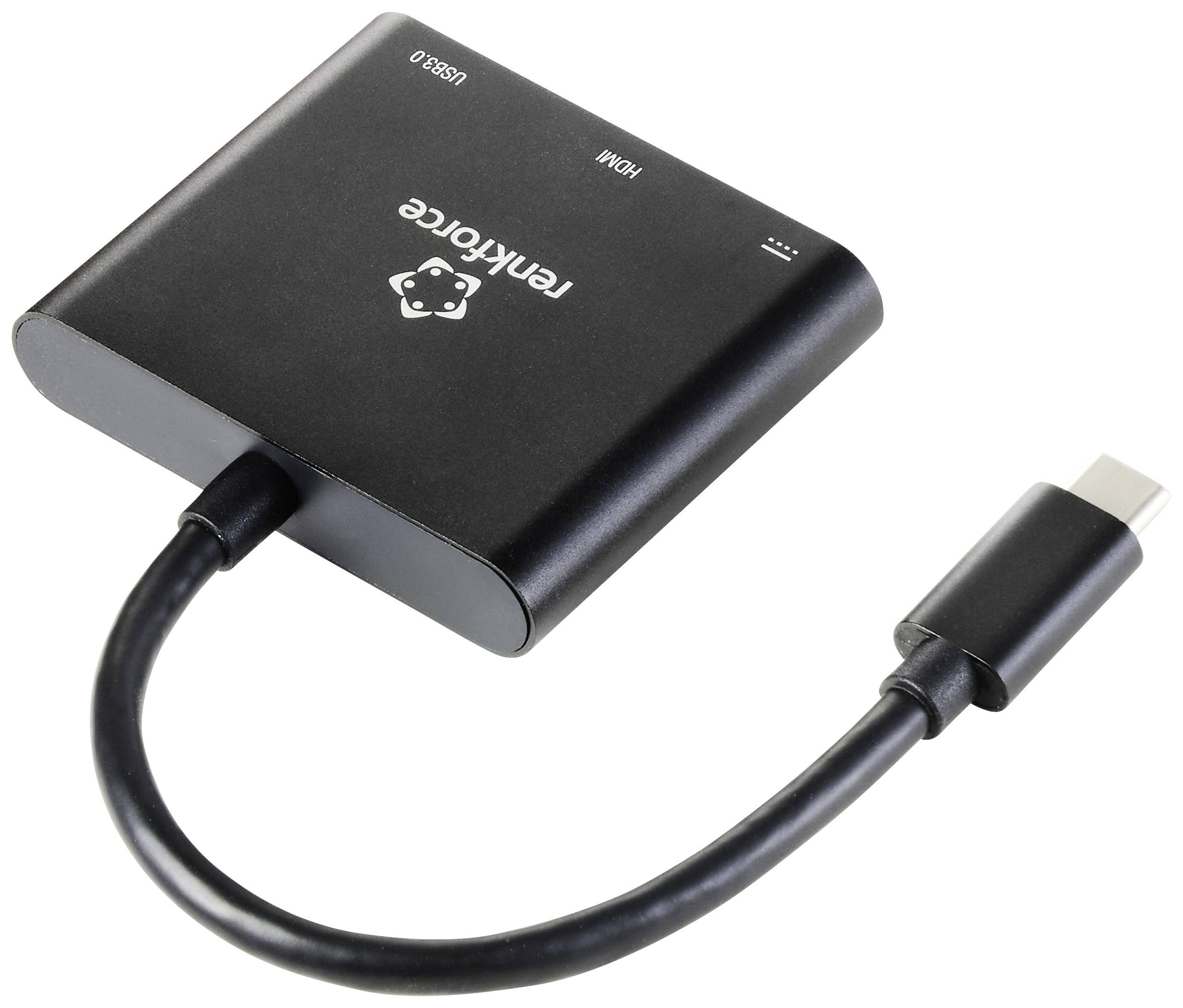 Renkforce RF-5133676 USB-C® / HDMI Adapter [1x USB-C® Stecker - 1x HDMI-Buchse, USB-C® Buchse (Power Delivery), USB-A] Schwarz