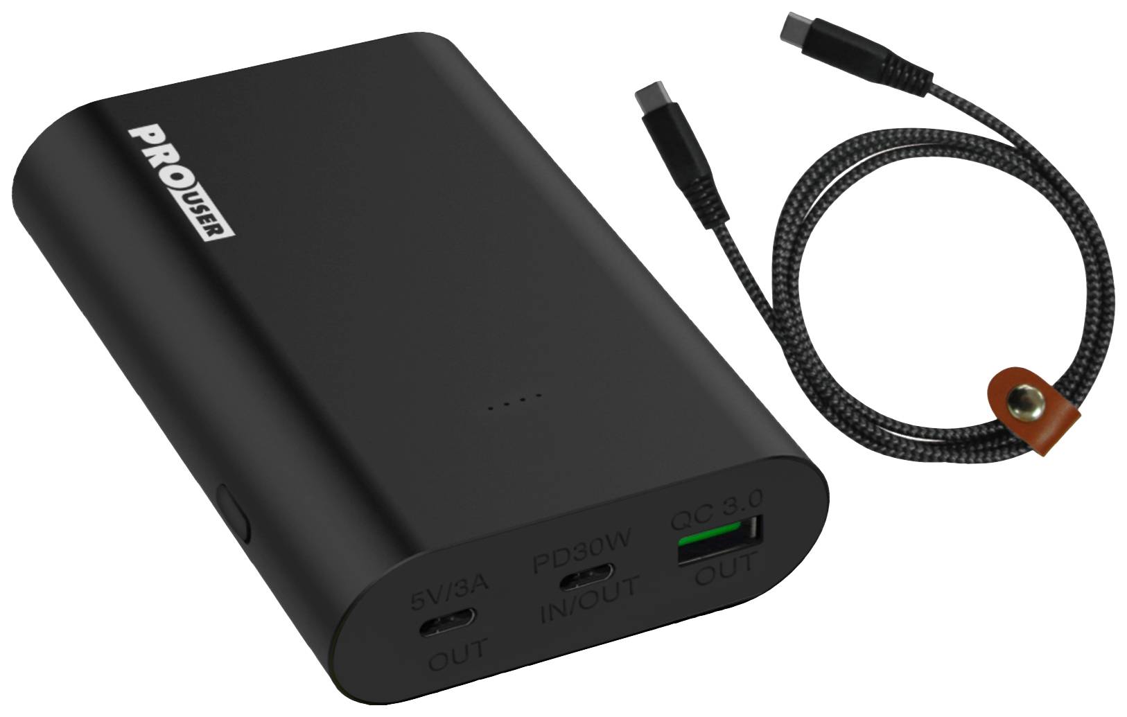 ProUser Powerbank 15000 mAh Power Delivery 2.0, Quick Charge 3.0 Lithium Schwarz gleichzeitiges Laden und Entladen, Statusanzeige