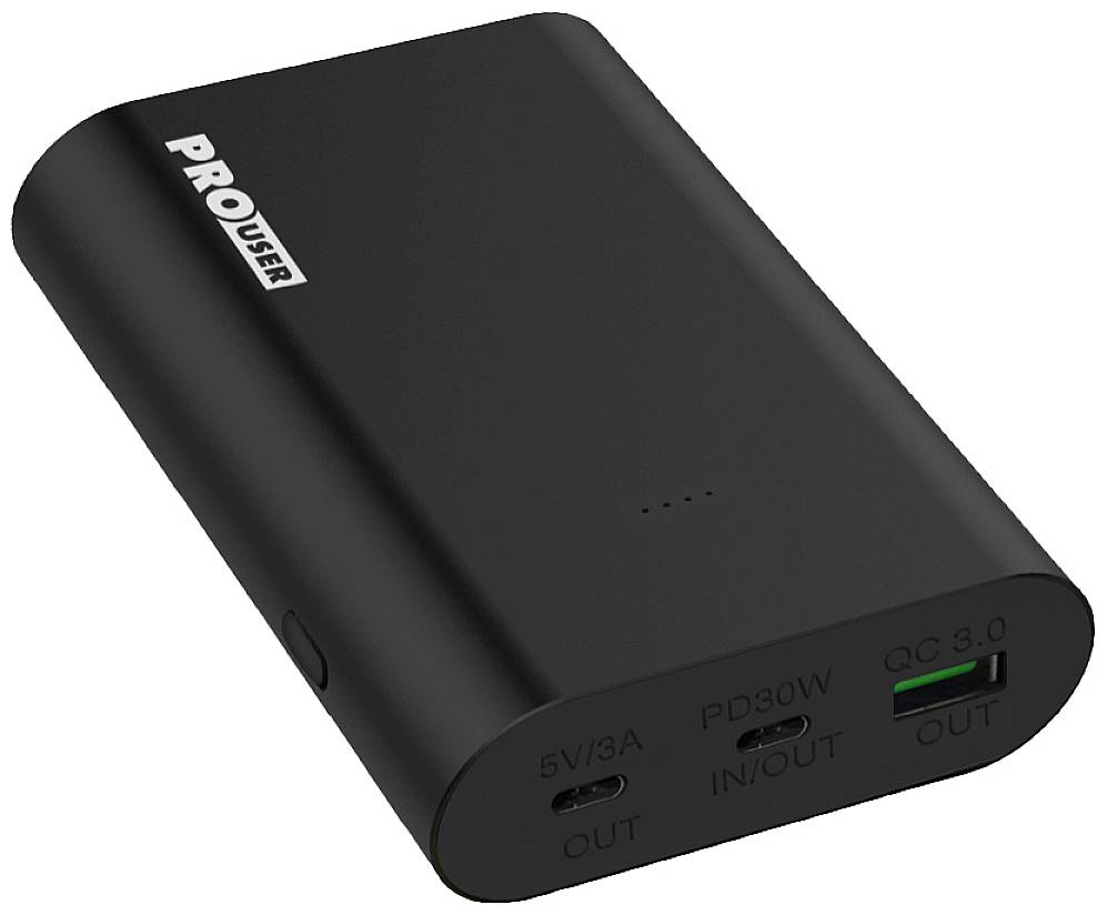 ProUser Powerbank 15000 mAh Power Delivery 2.0, Quick Charge 3.0 Lithium Schwarz gleichzeitiges Laden und Entladen, Statusanzeige