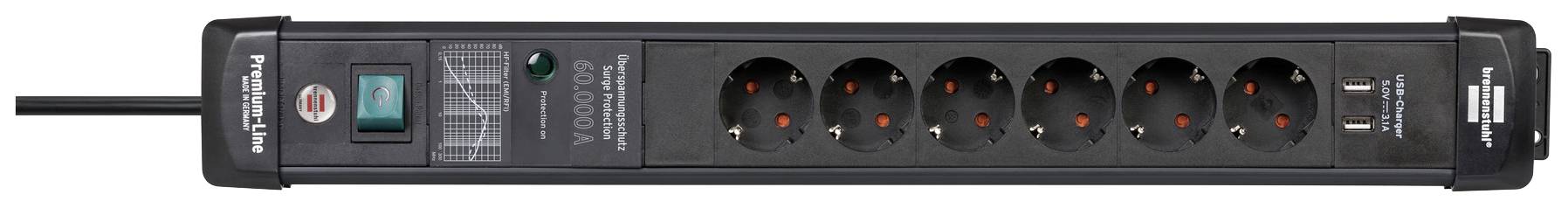 Brennenstuhl 1951160606 Überspannungsschutz-Steckdosenleiste Schwarz Schutzkontakt 1 St.