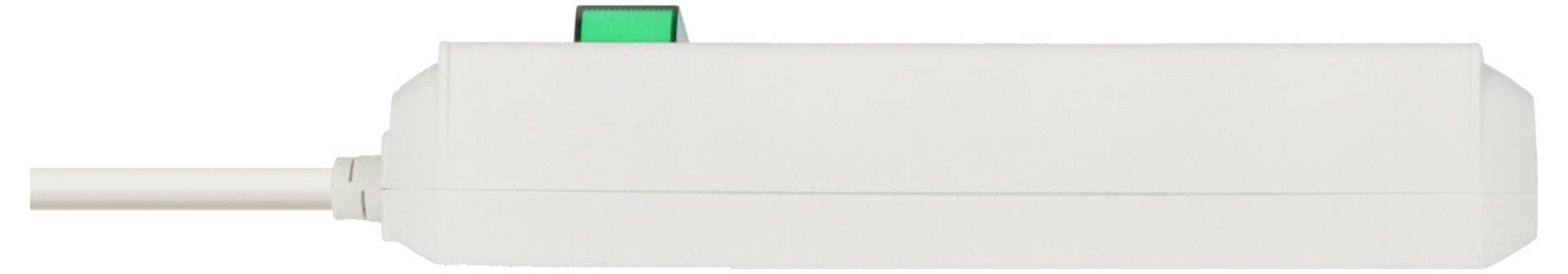 Ein weißer USB-Stick, von der Seite betrachtet, mit entfernter Kappe und sichtbarem Stecker auf der linken Seite.