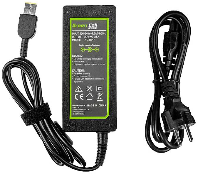 Netzteil mit Netzkabel. Aufdruck informiert über Eingangsspannung 100-240V, Ausgang 20V/3.25A und Modell 20V 3A 5P. Hergestellt in China.