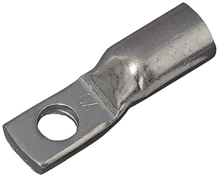 Ein Zinntülle, ein metallisches Bauteil mit einem Loch am Ende, das zur Befestigung von Kabeln in elektrischen Verbindungen dient.