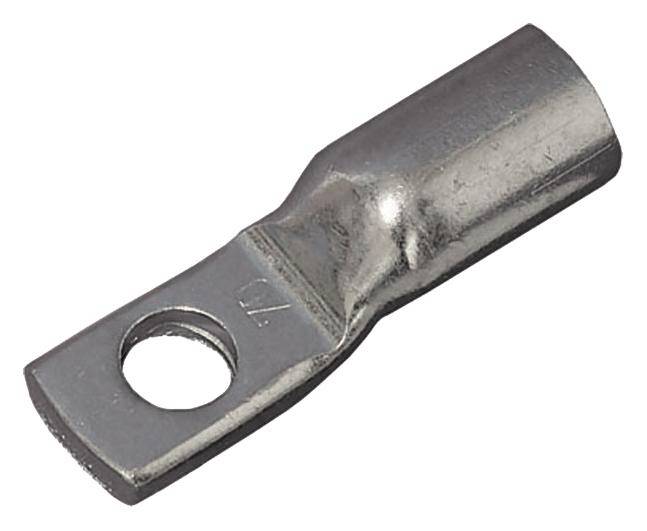 Metallische Kabelschuhklemme mit rundem Loch zur elektrischen Verbindung.