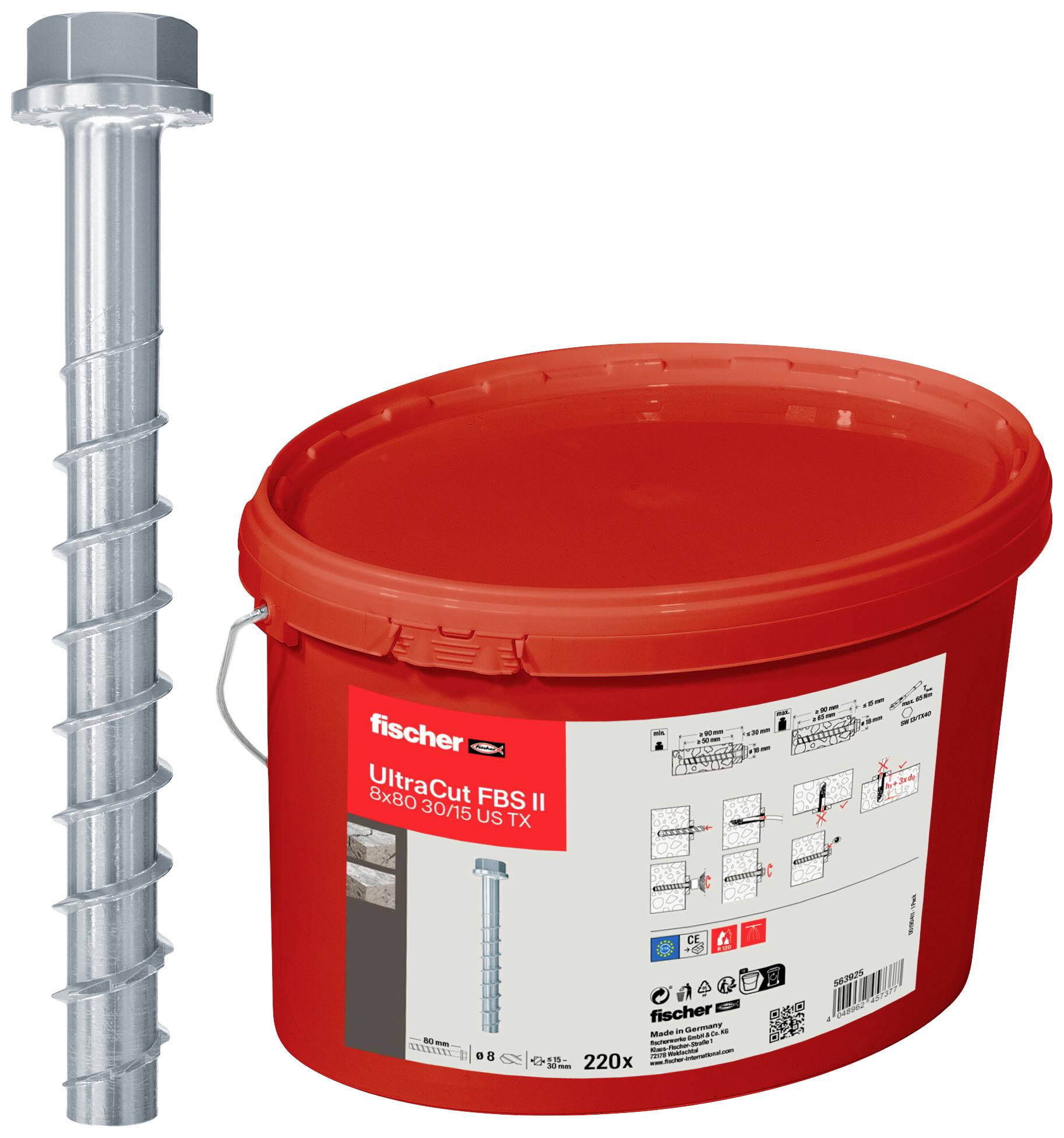 Fischer 563925 UltraCut FBS II 8x80 30/15 US Eimer(220) Betonschraube 8mm 80mm 220St.