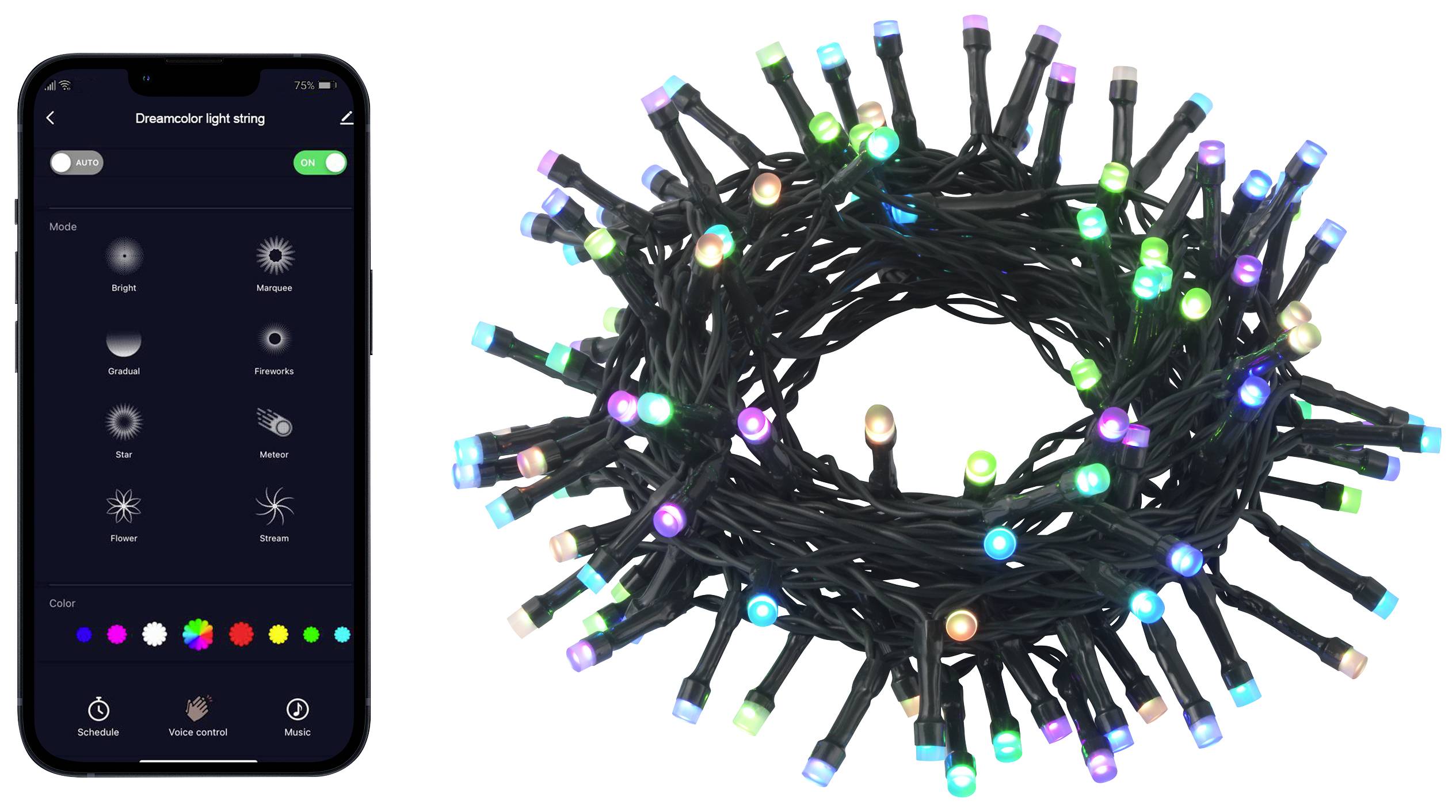 Sygonix SY-5136978 Büschellichterkette mit Appsteuerung Innen/Außen netzbetrieben Anzahl Leuchtmittel 120 LED RGB Beleuchtet