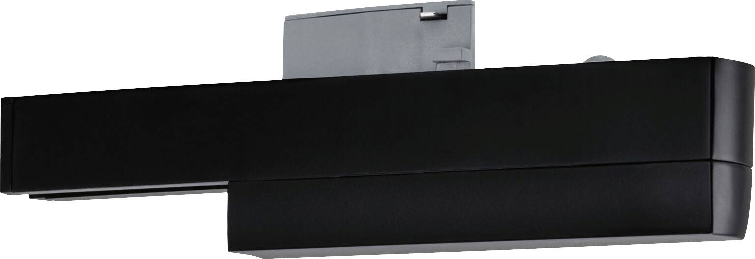 Eine moderne, schwarze LED-Leuchte für die Deckenmontage, mit rechteckigem Design und silbernen Akzenten. Ideal für Bürobeleuchtung.