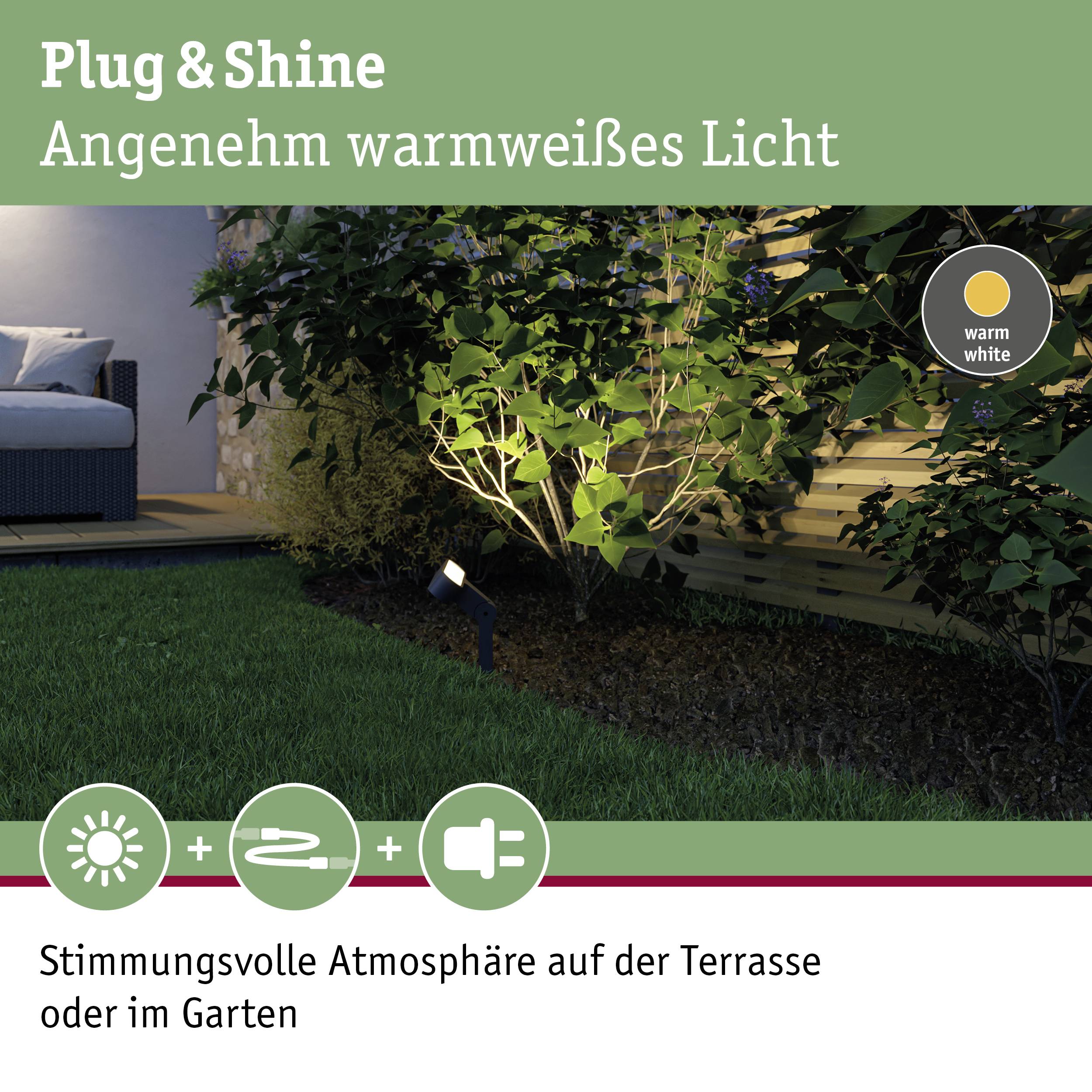 Paulmann Spot ITO horizontal 94544 Beleuchtungssystem Plug & Shine LED-Gartenstrahler LED 6W Warmweiß Anthrazit