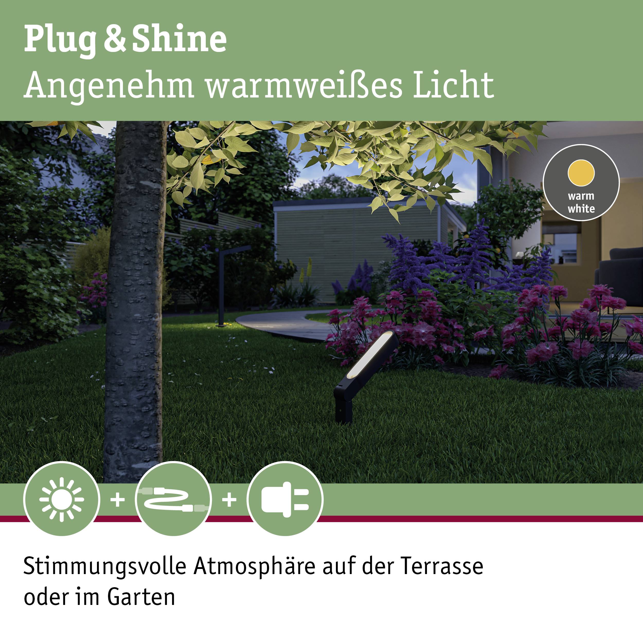 Paulmann Spot ITO vertikal 94545 Beleuchtungssystem Plug & Shine LED-Gartenstrahler LED 6W Warmweiß Anthrazit