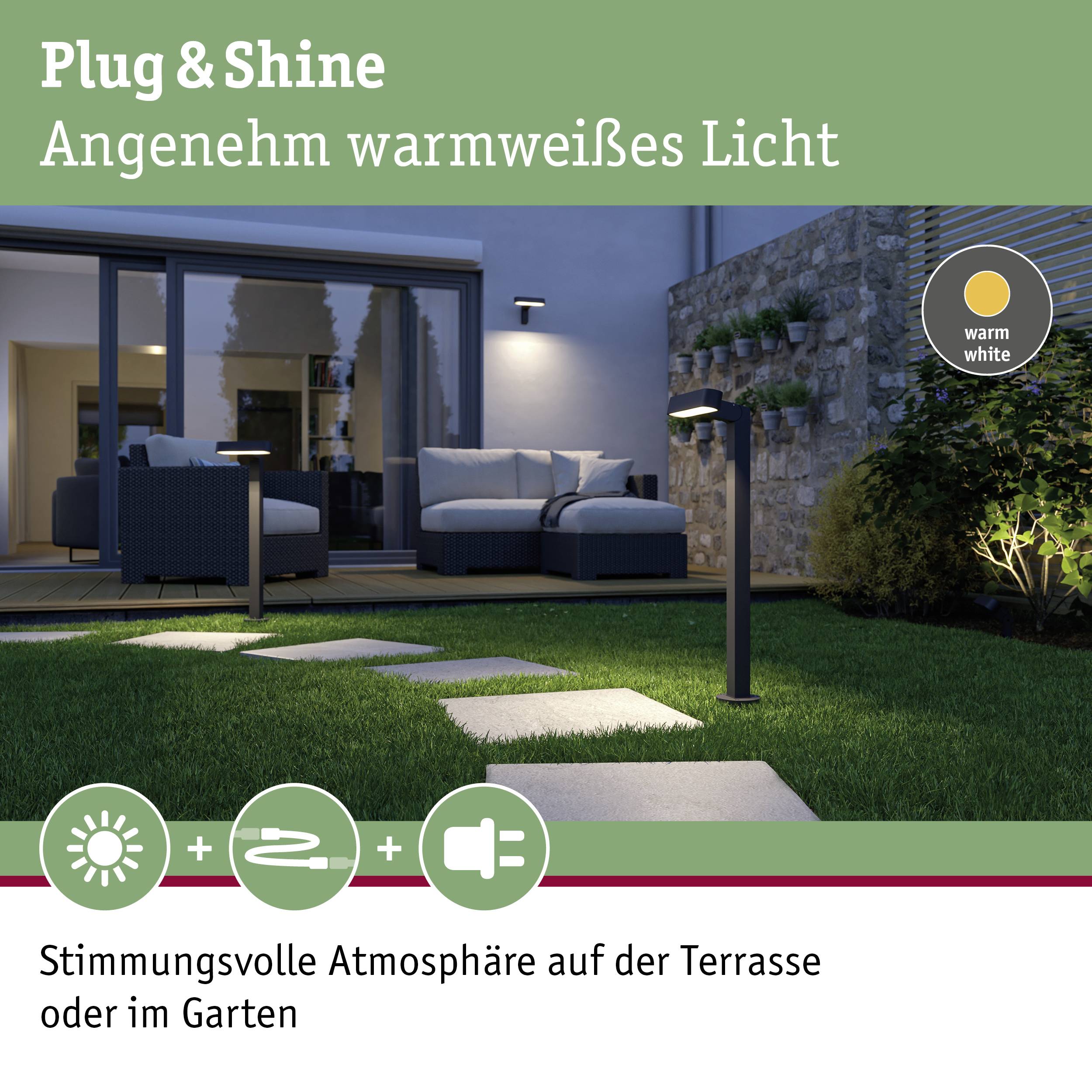 Paulmann Poller ITO horizontal 94546 Beleuchtungssystem Plug & Shine LED-Gartenstrahler LED 6W Warmweiß Anthrazit