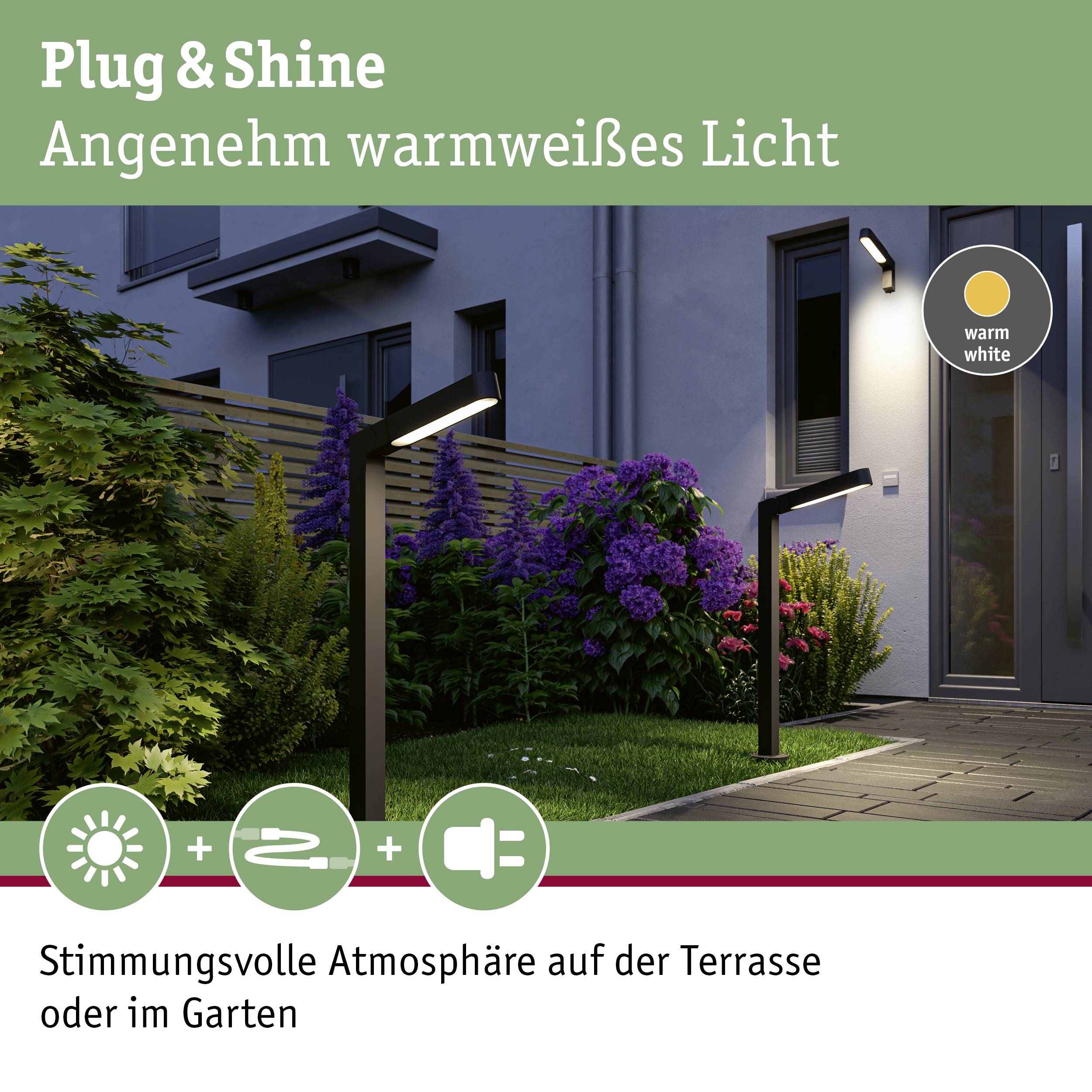 Paulmann Poller ITO vertikal 94547 Beleuchtungssystem Plug & Shine LED-Gartenstrahler LED 6W Warmweiß Anthrazit
