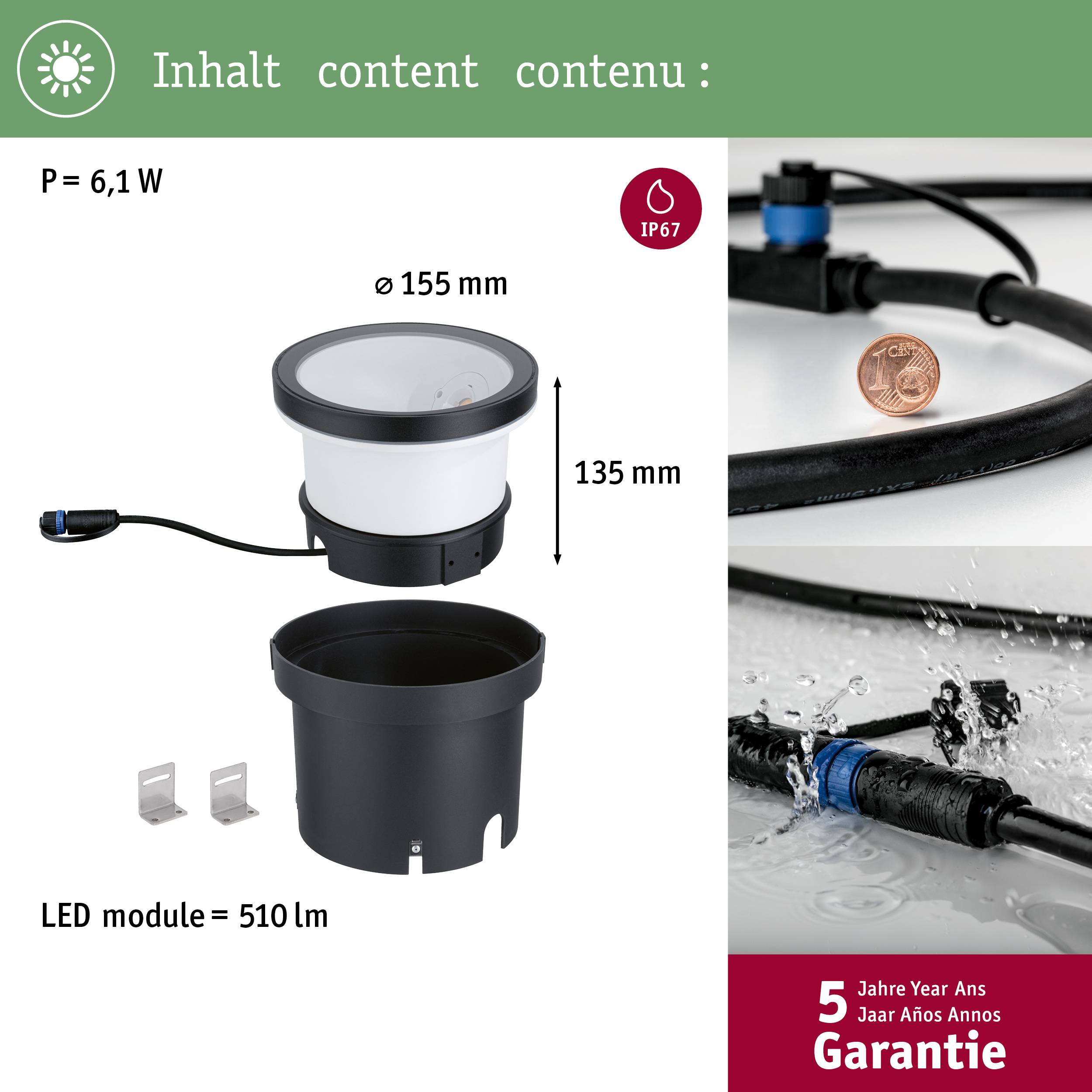 Paulmann EBL Wallwasher 94669 Beleuchtungssystem Plug & Shine LED-Bodenaufbauleuchte LED Warmweiß Anthrazit