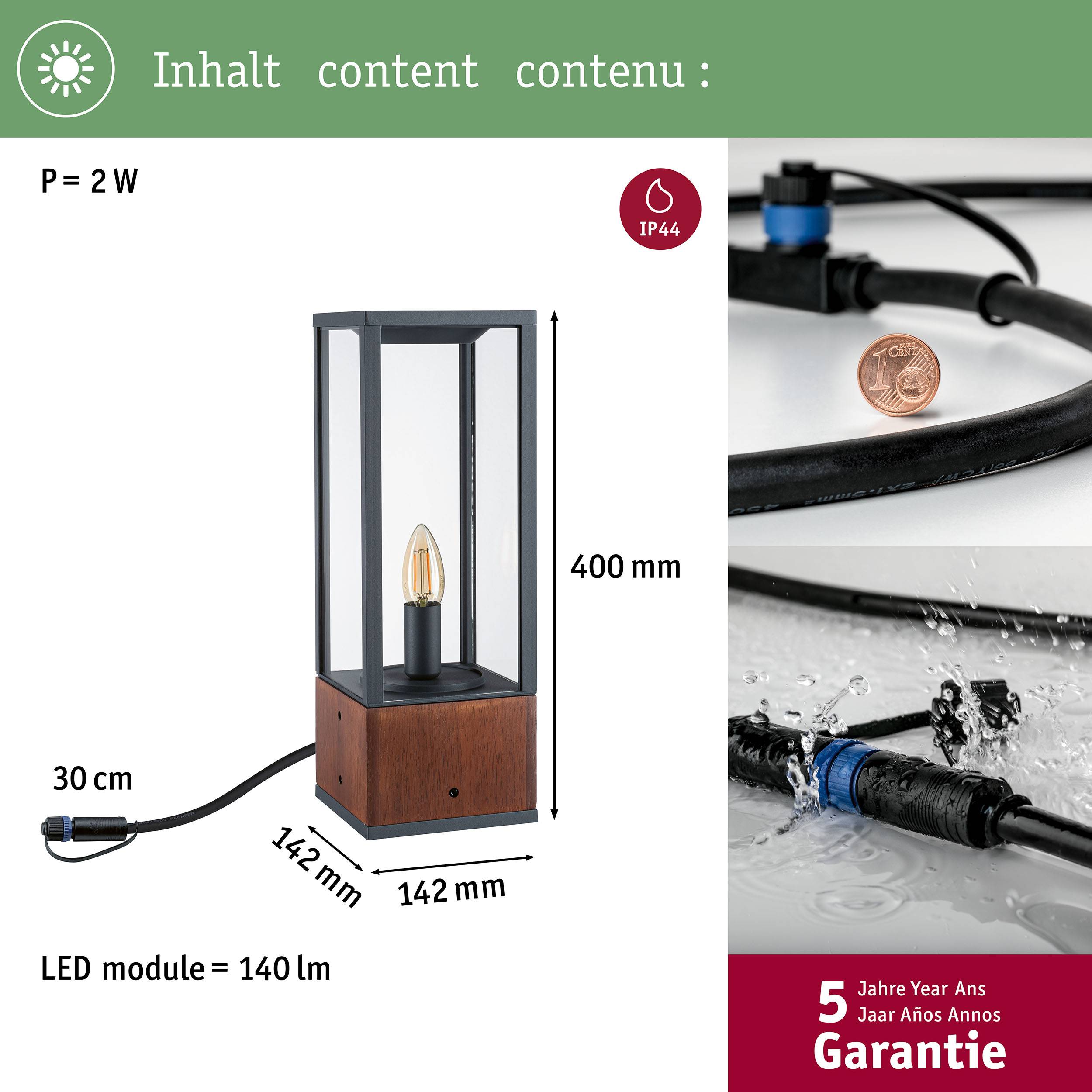 Paulmann Lichtobjekt Venea 94673 Beleuchtungssystem Plug & Shine LED-Gartenstrahler LED 2W Warmweiß Holz