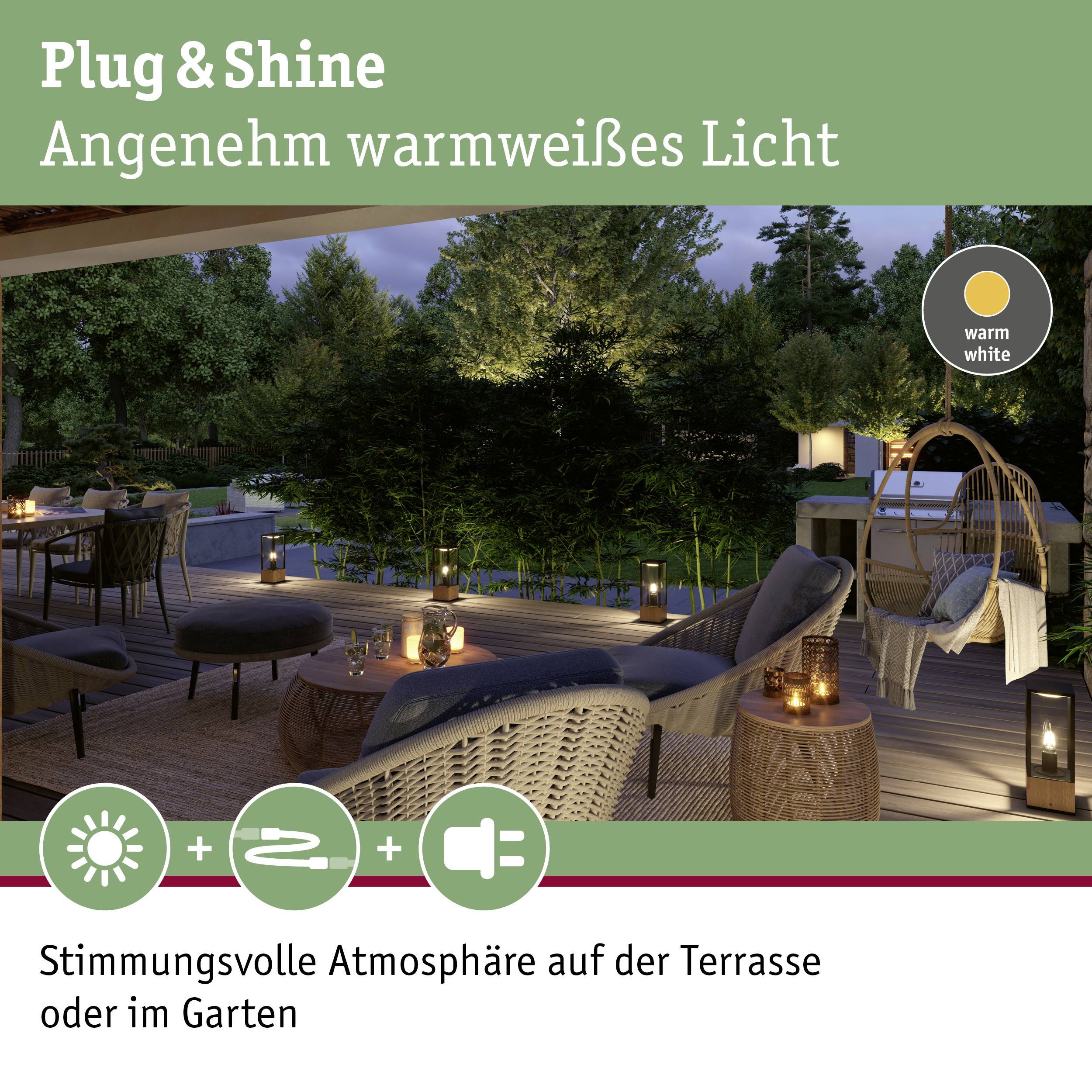 Paulmann Lichtobjekt Venea 94673 Beleuchtungssystem Plug & Shine LED-Gartenstrahler LED 2W Warmweiß Holz