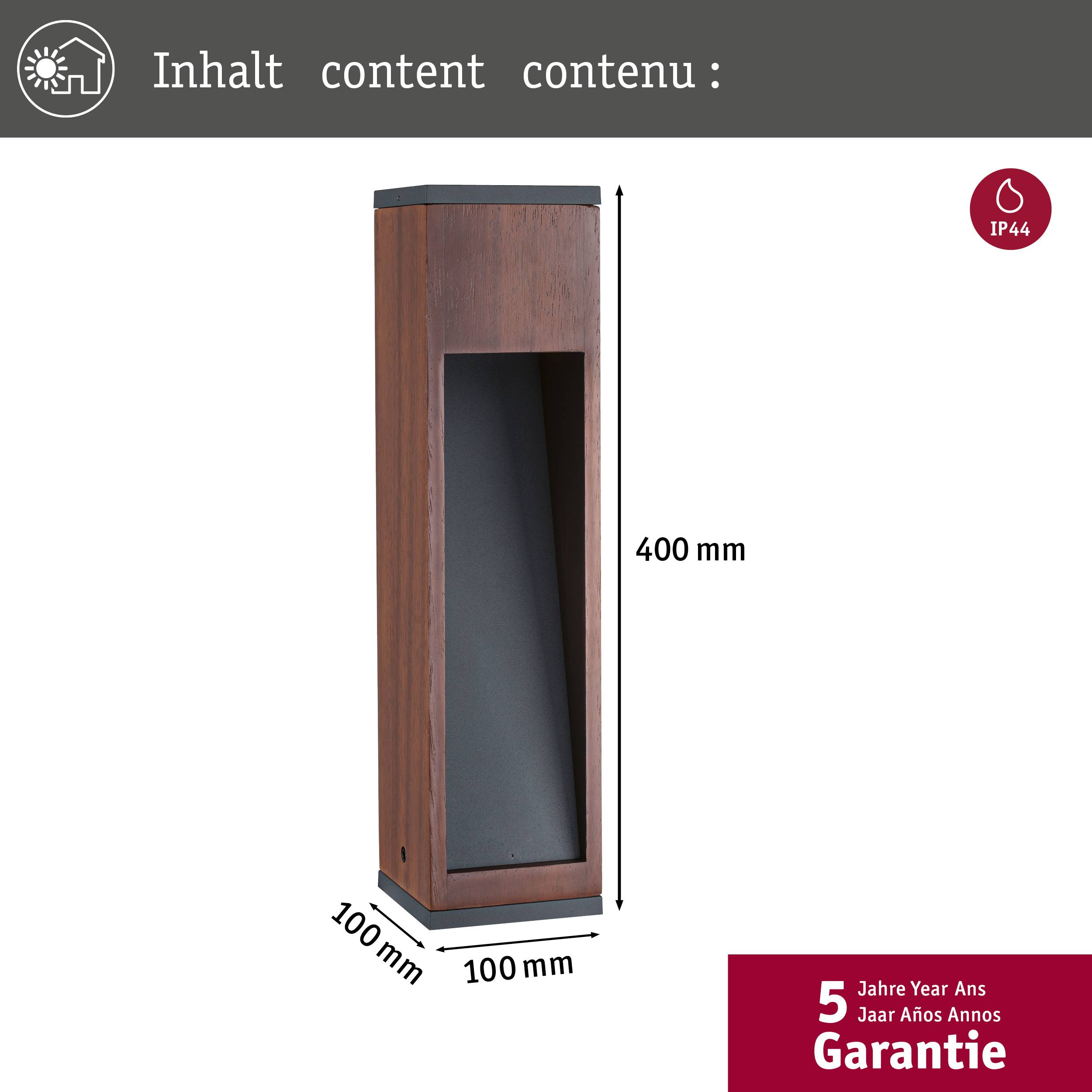 Paulmann 94677 Poller Trabia 40 LED-Außenstandleuchte LED GU10 3.5W Holz