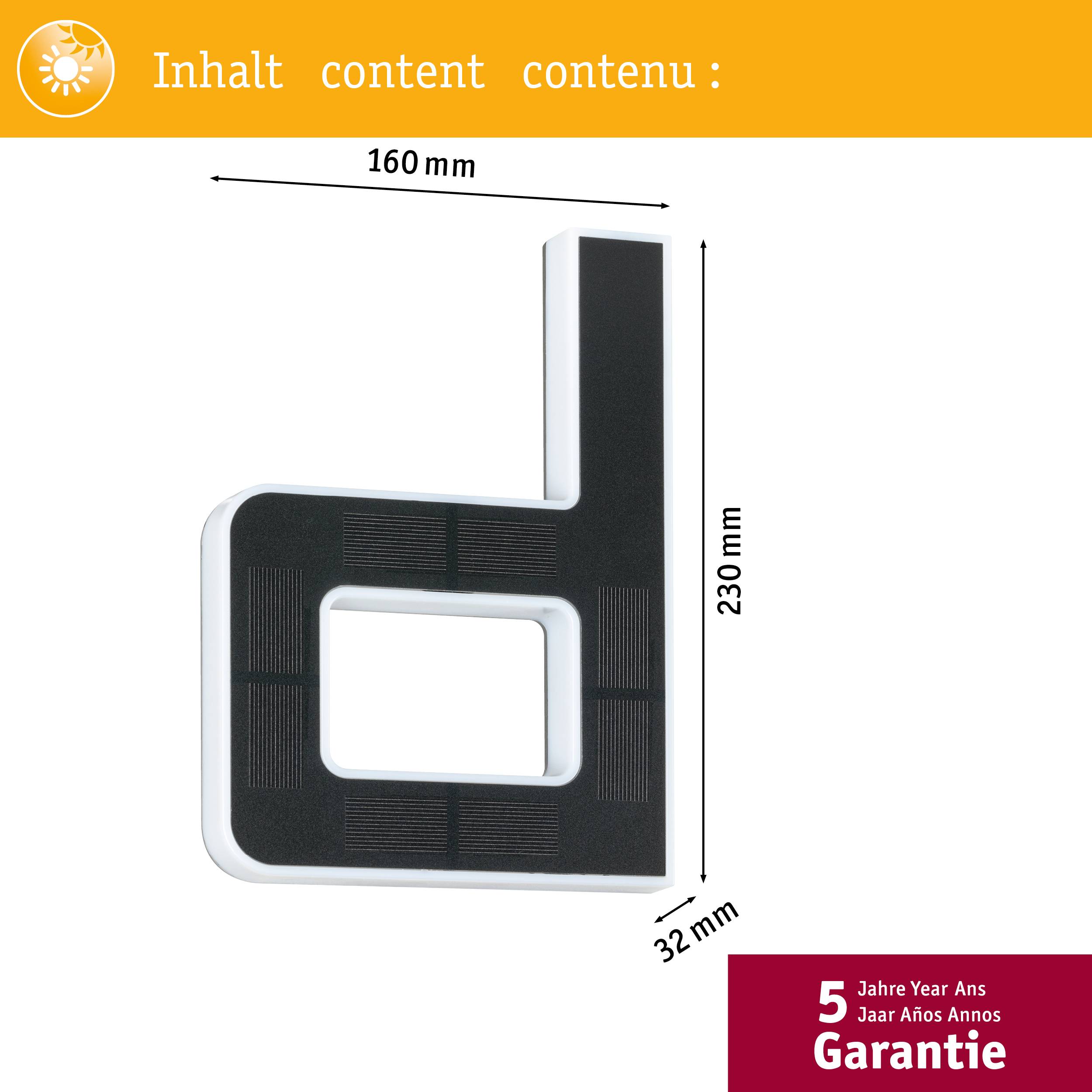 Paulmann 94653 Solar Hausnummer d Solar-Hausnummernleuchte Warmweiß Schwarz