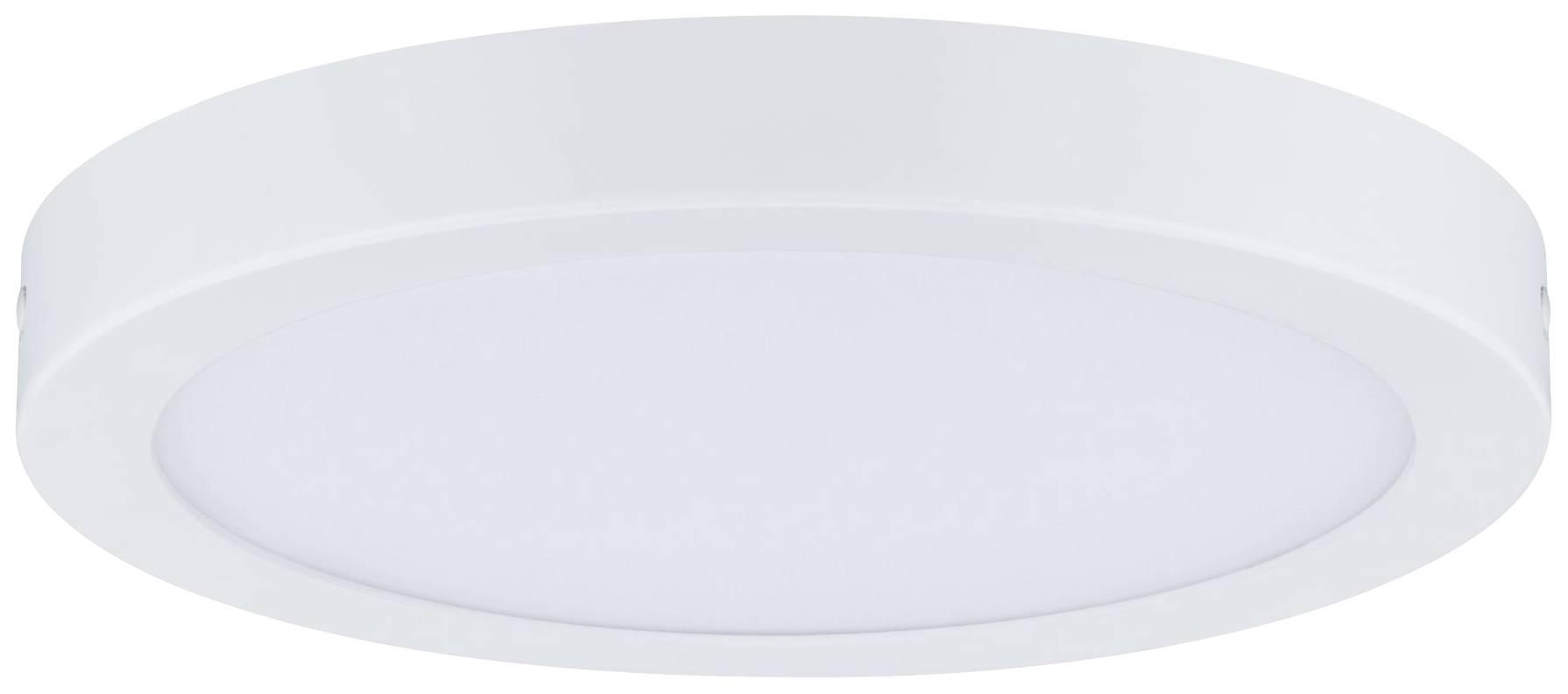 Runde, weiße LED-Deckenleuchte mit flachem Design. Sie eignet sich für moderne Innenräume und bietet gleichmäßige Beleuchtung.