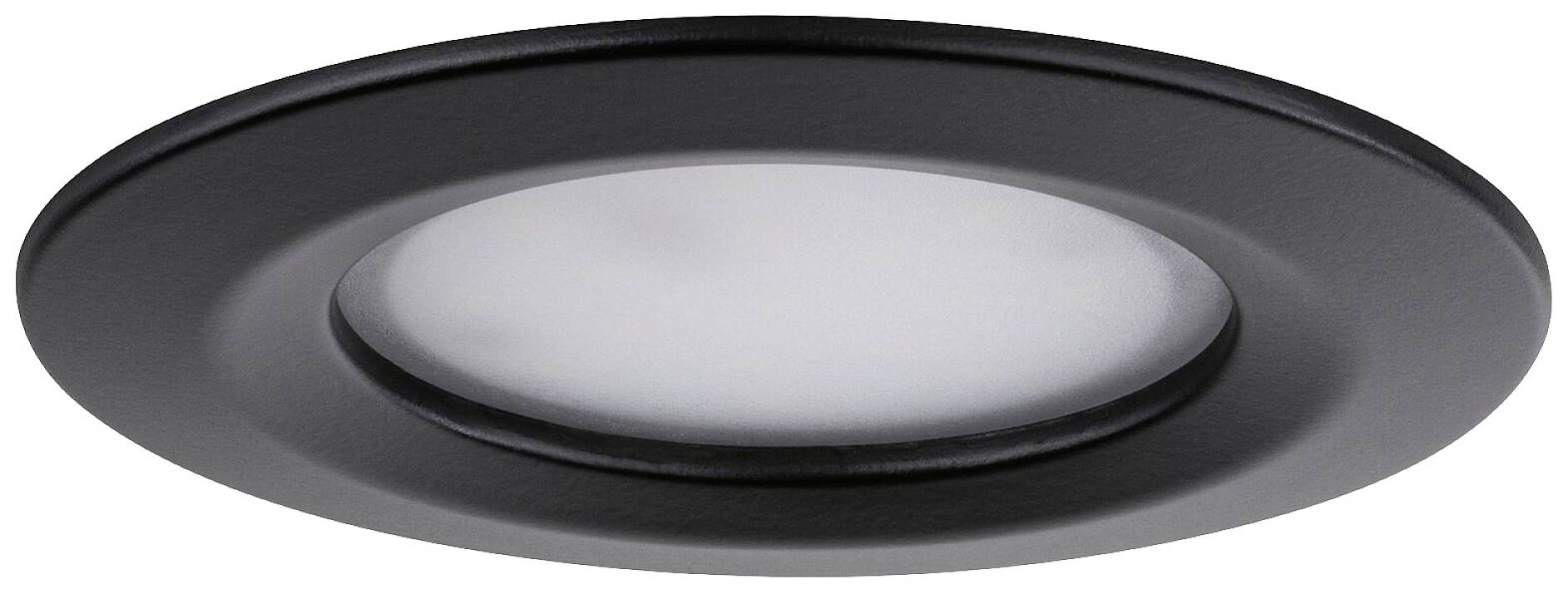Deckenleuchte in Schwarz mit flachem, rundem Design und weißem Lichtdiffusor. Geeignet für moderne Innenräume.