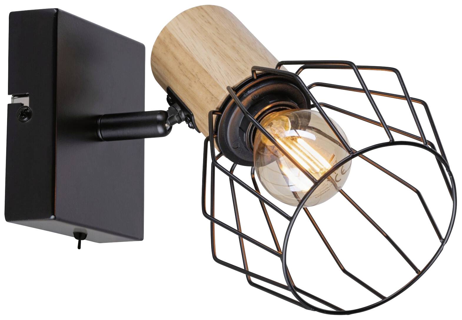 Paulmann Lanka 66766 Wandstrahler E14 Schwarz, Holz (hell)