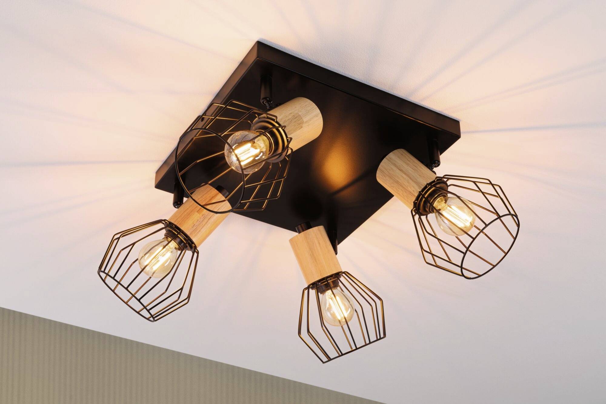 Paulmann Lanka 66769 Wandstrahler E14 Schwarz, Holz (hell)