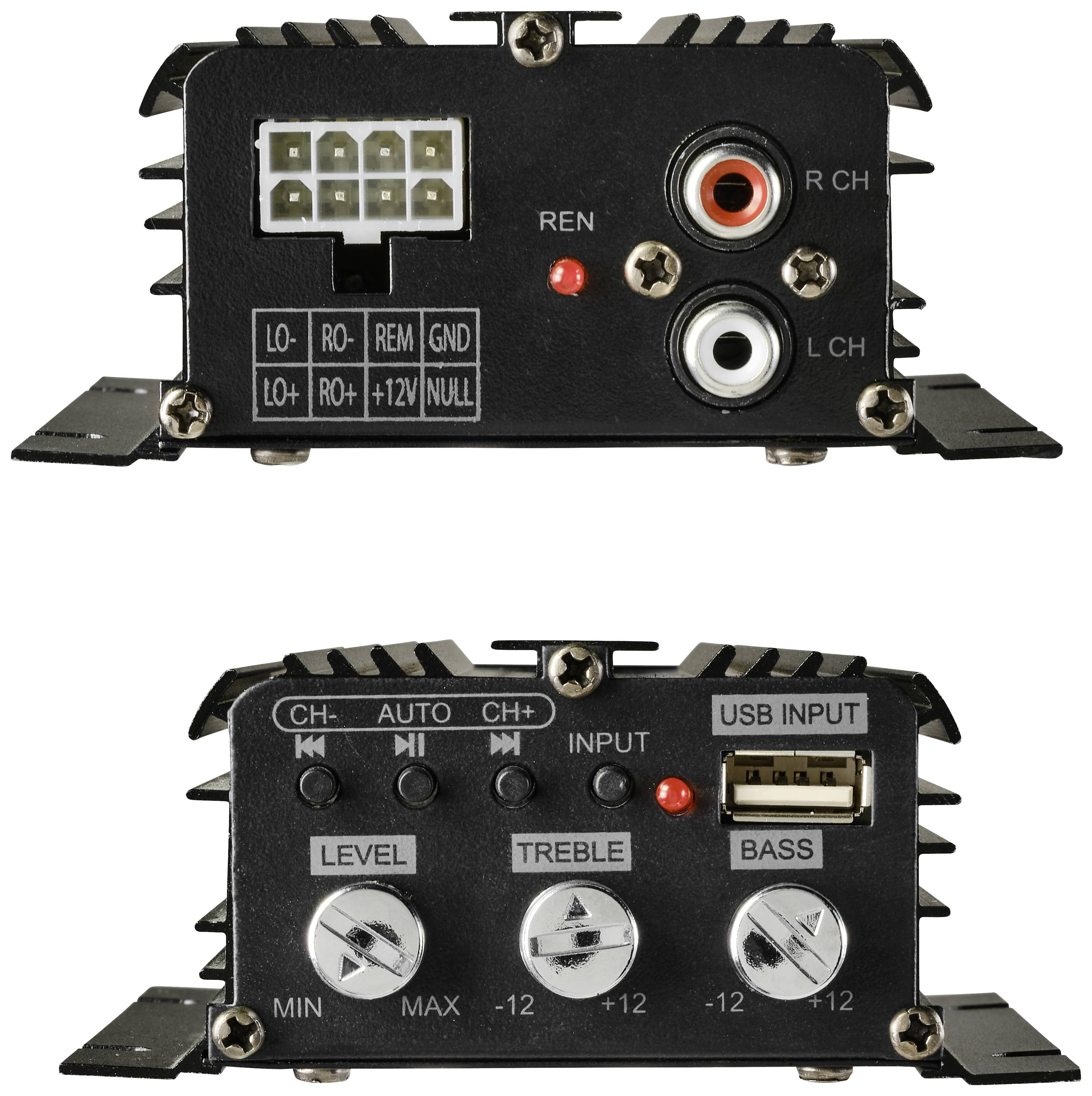 Renkforce RF-CMP-202 2-Kanal Endstufe 100W Bluetooth®-/USB-Audiowiedergabe, Lautstärke-/Bass-/Höhen-Regelung
