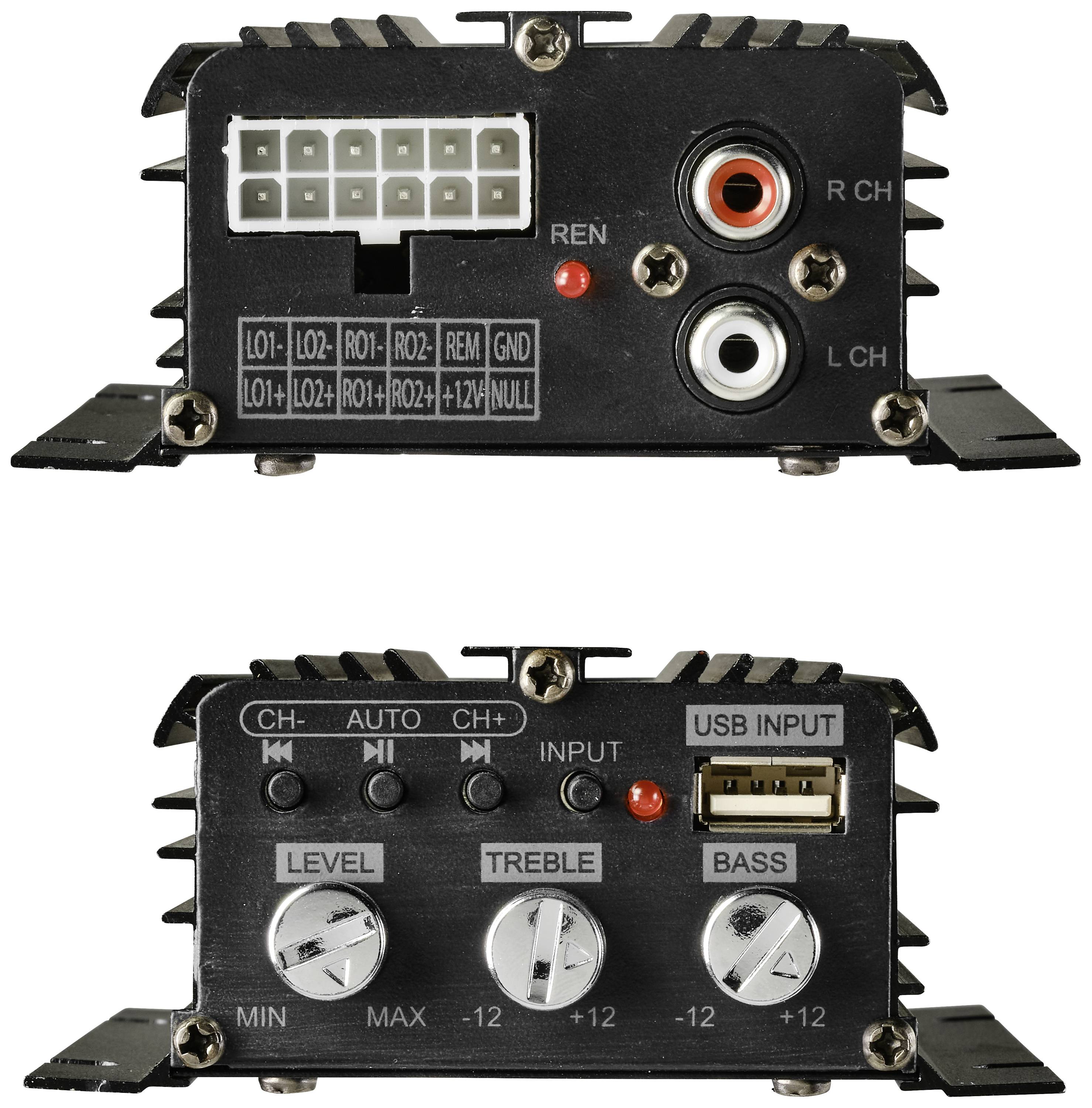 Renkforce RF-CMP-204 4-Kanal Endstufe 200W Bluetooth®-/USB-Audiowiedergabe, Lautstärke-/Bass-/Höhen-Regelung