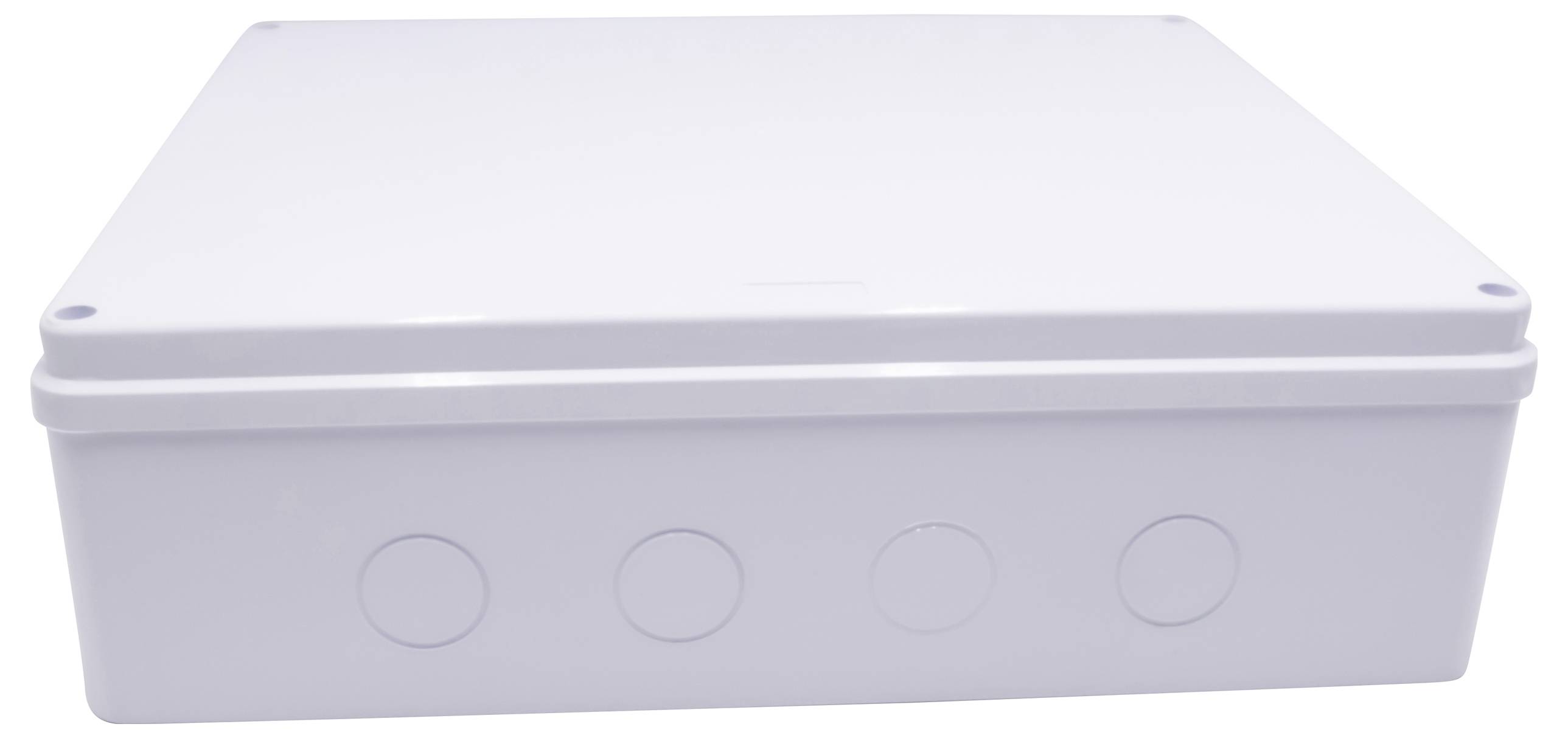 Weiße, rechteckige Plastikdose mit abnehmbarem Deckel, geeignet für elektrische Installationen.