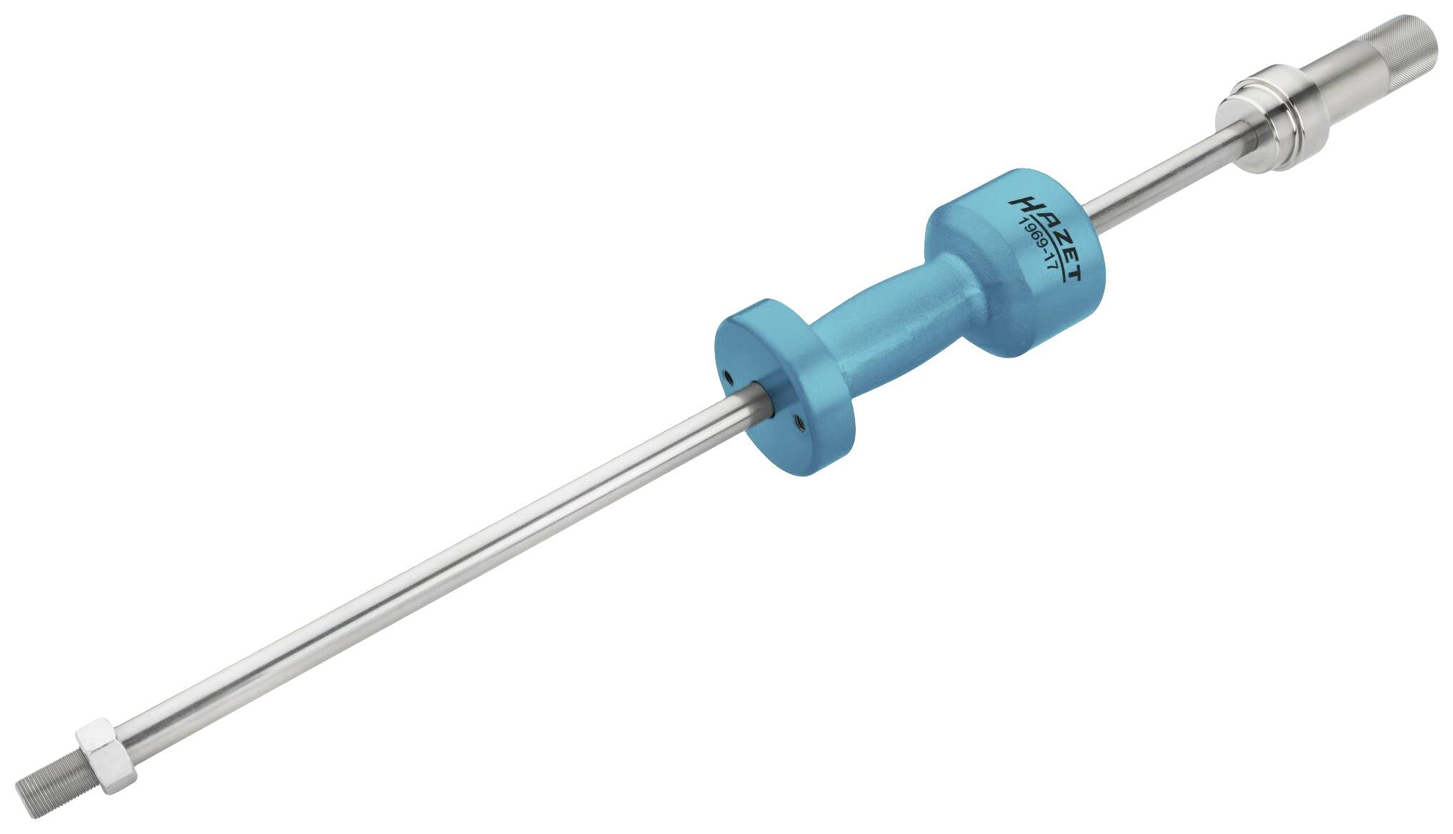 Langer magnetischer Stab in blauem Kunststoffgehäuse mit silbernen Endstücken, verwendet zur sicheren Halterung von Metallgegenständen.