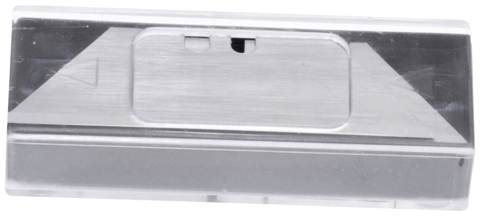 Plastische Klinge mit transparentem Gehäuse, typischerweise für ein Sicherheitsmesser verwendet.