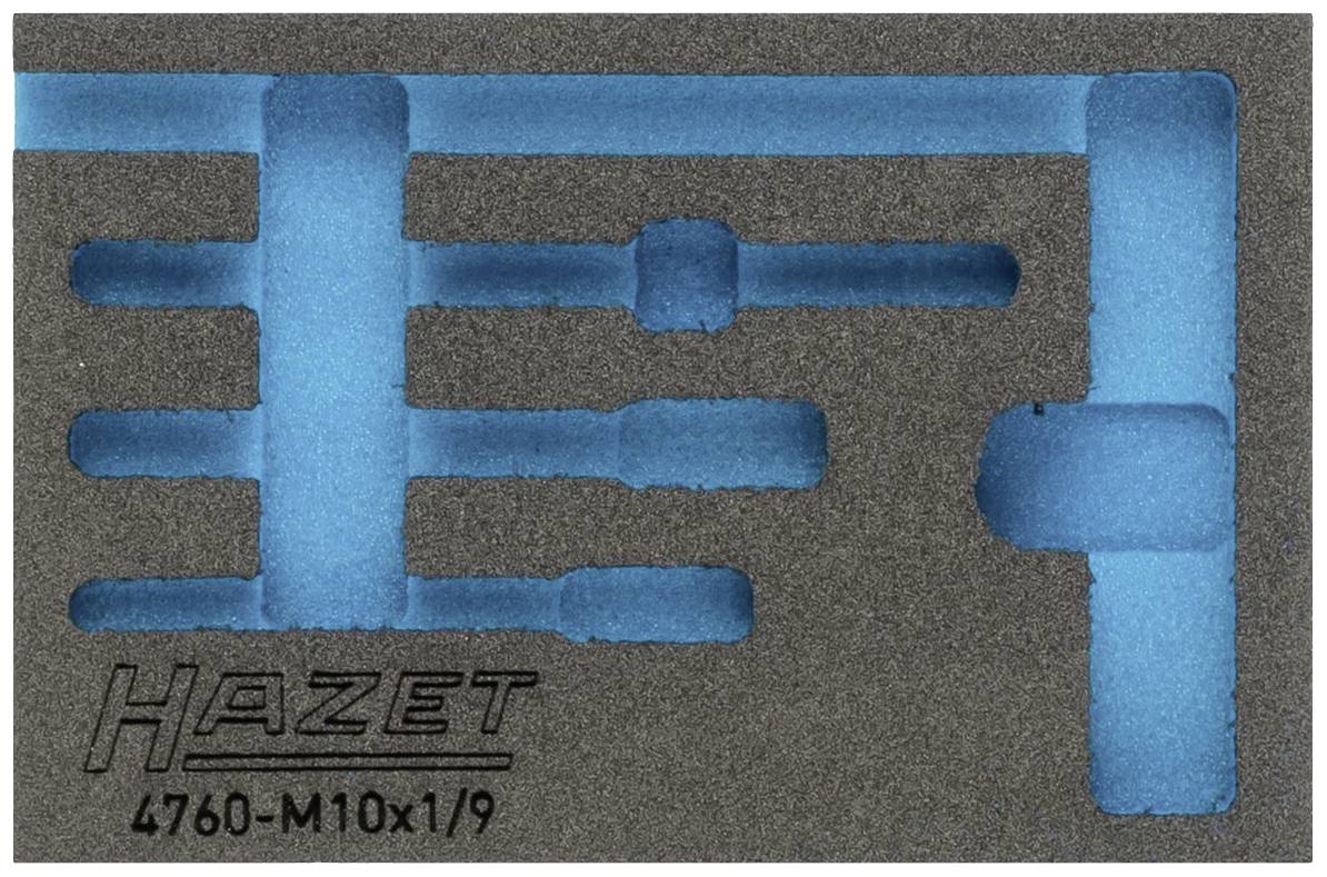 Schaumstoffeinlage mit blauen Aussparungen für Werkzeuge, graviert mit 'Hazet 4760-M10x1/9'.
