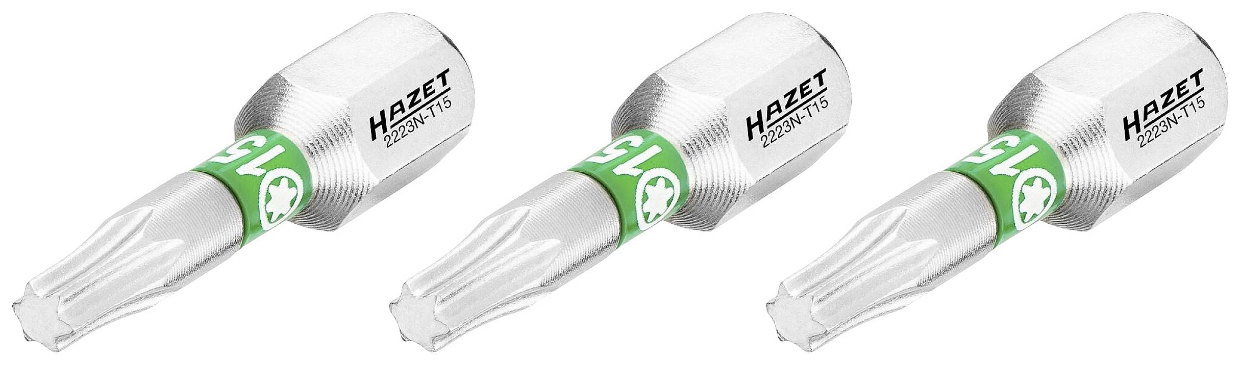 Drei Bodendübel mit grünem Aufdruck und Markennamen 'HAZET', die in einer Reihe angeordnet sind.