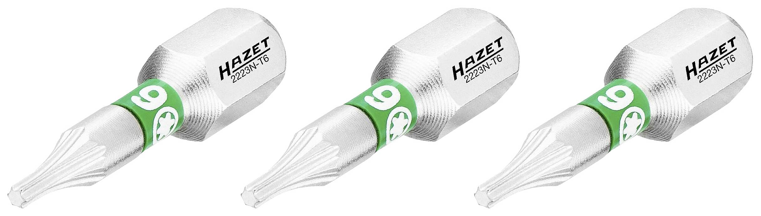 Drei silberne Werkzeuge mit grüner Markierung und der Aufschrift 'Hazet 2290T/9'. Sie sind spitz zulaufend und in einer Reihe angeordnet.