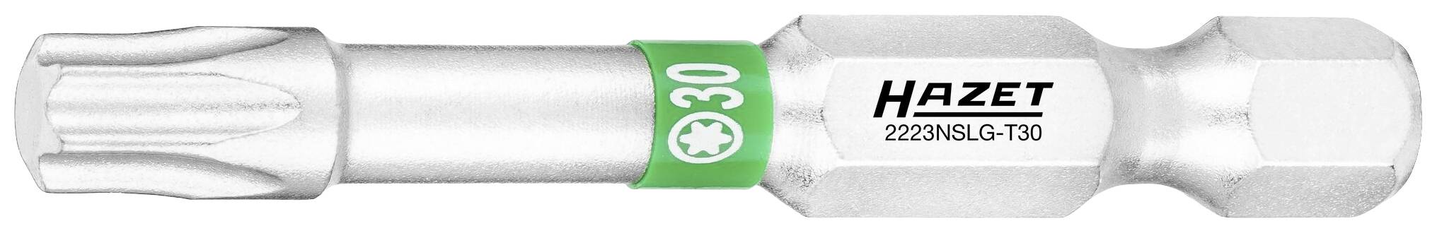Torx-Bit mit Griff 'HAZET' für Schraubanwendungen, Größe T30, silbern, mit grünem Ring zur Kennzeichnung.
